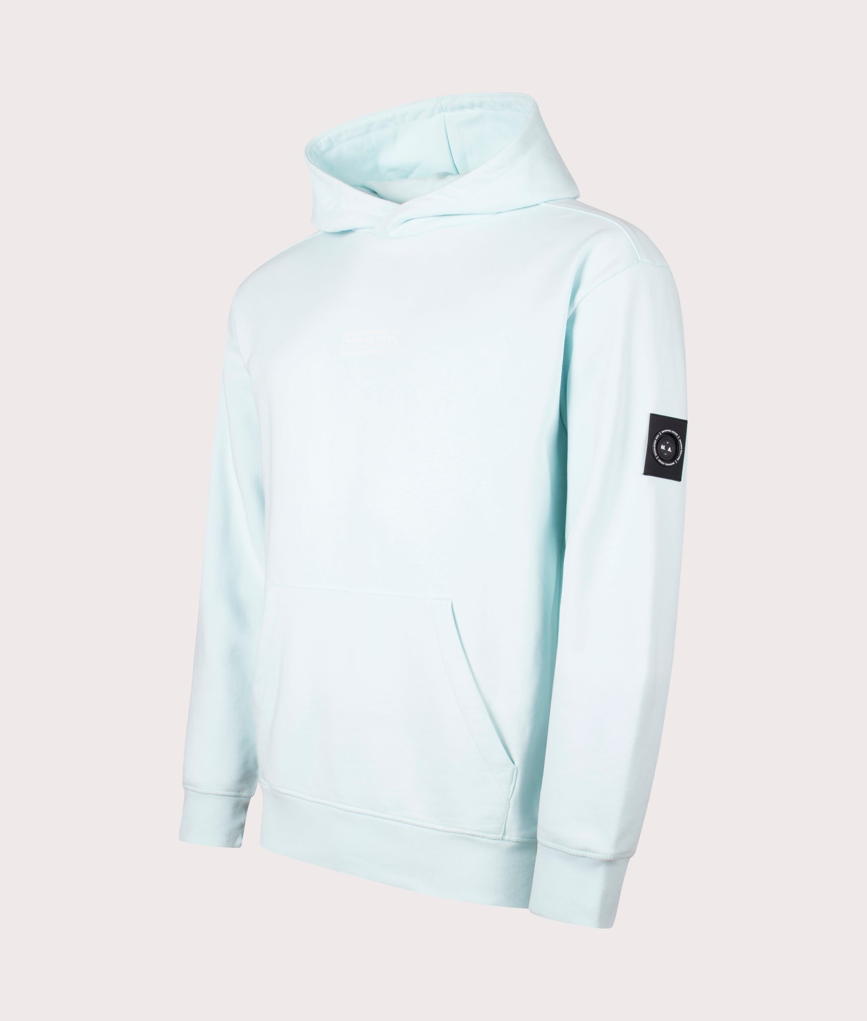 Discover the Siren Overhead Hoodie in Sky Blue, 100% Cotton Angle Shot at EQVVS