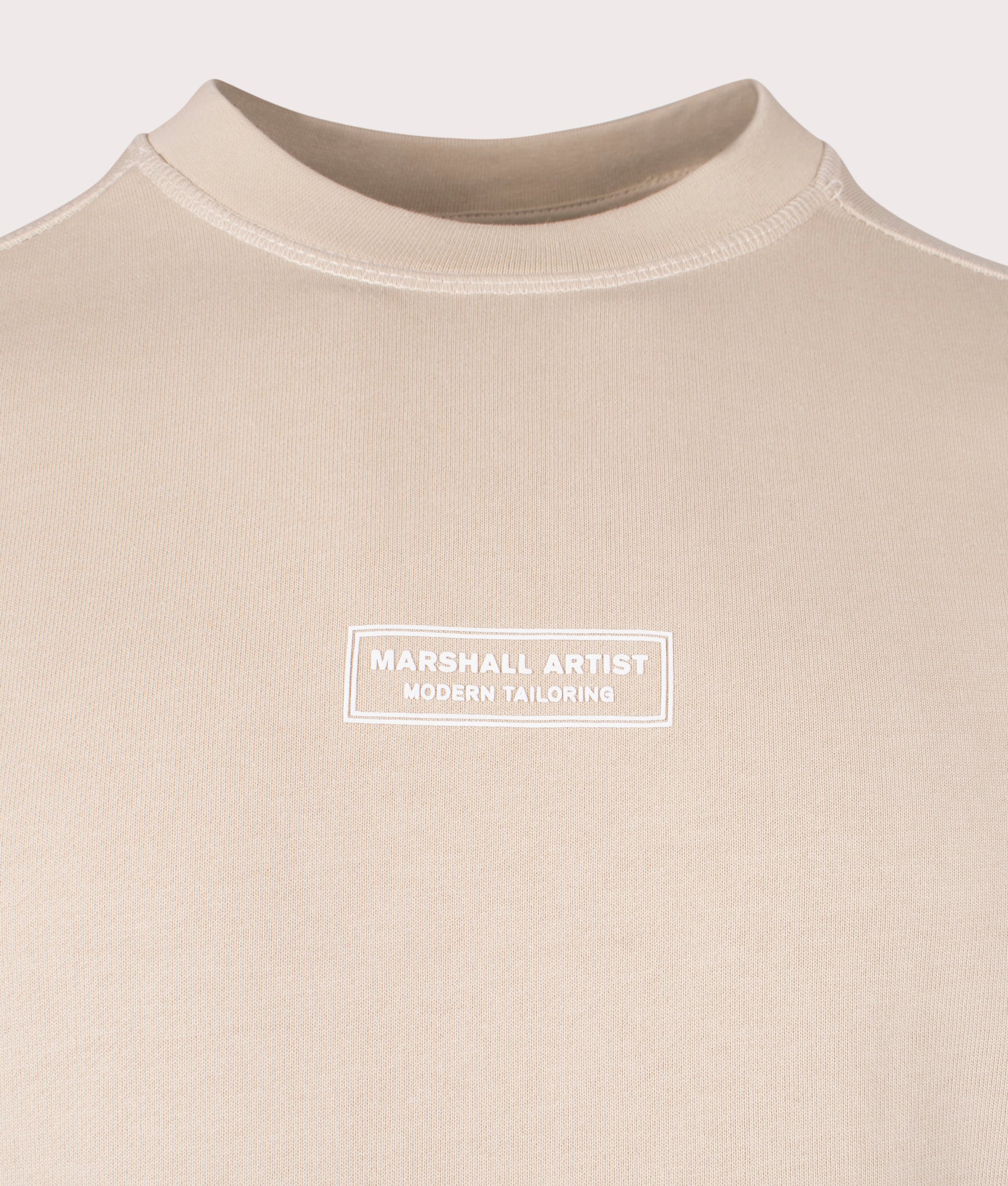 Marshall artist Siren Crew Sweatshirt in 010 sandstone 100% cotton chest detail shot at EQVVS