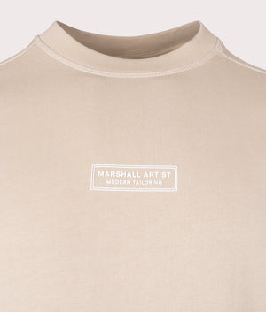 Marshall artist Siren Crew Sweatshirt in 010 sandstone 100% cotton chest detail shot at EQVVS