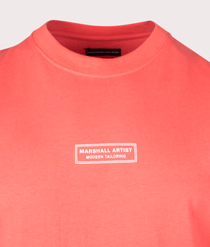 Injection T-Shirt in Coral by Marshall Artist. EQVVS Detail Shot.