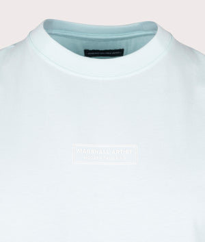 Injection T-Shirt in Sky Blue by Marshall Artist. EQVVS Detail Shot.