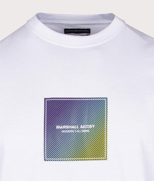 Linear Box T-Shirt in White by Marshall Artist. EQVVS Detail Shot.