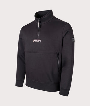Black Marshall Artist Quarter Zip Sweatshirt. Shot at EQVVS. Angle shot. 