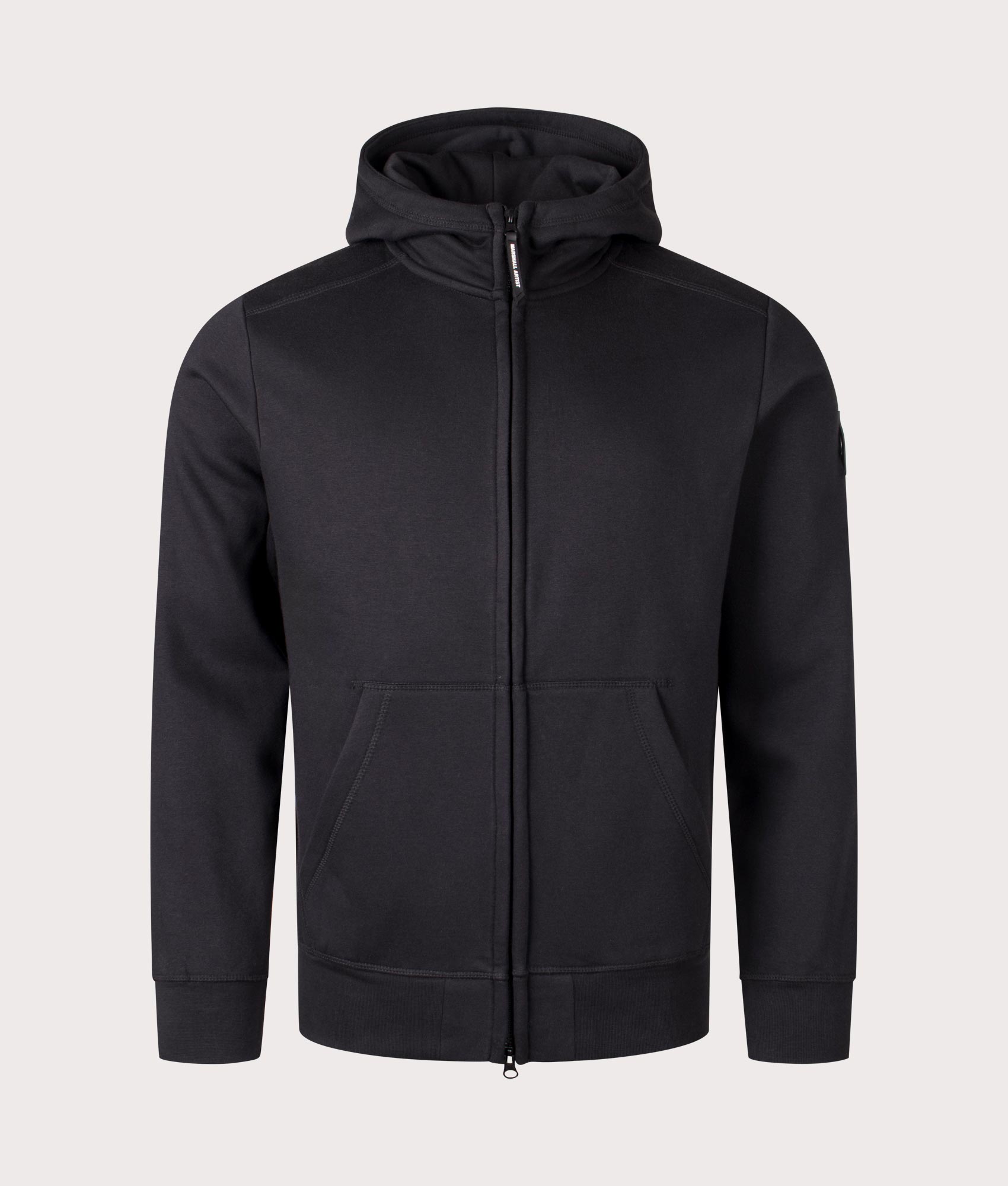 Siren Zip Through Sweatshirt in black by Marshall Artist. Shot at EQVVS. Front shot. 