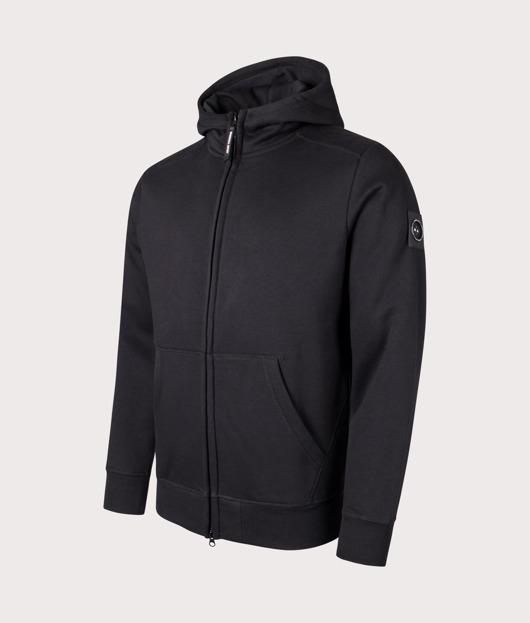 Siren Zip Through Sweatshirt in black by Marshall Artist. Shot at EQVVS.  Angle shot. 