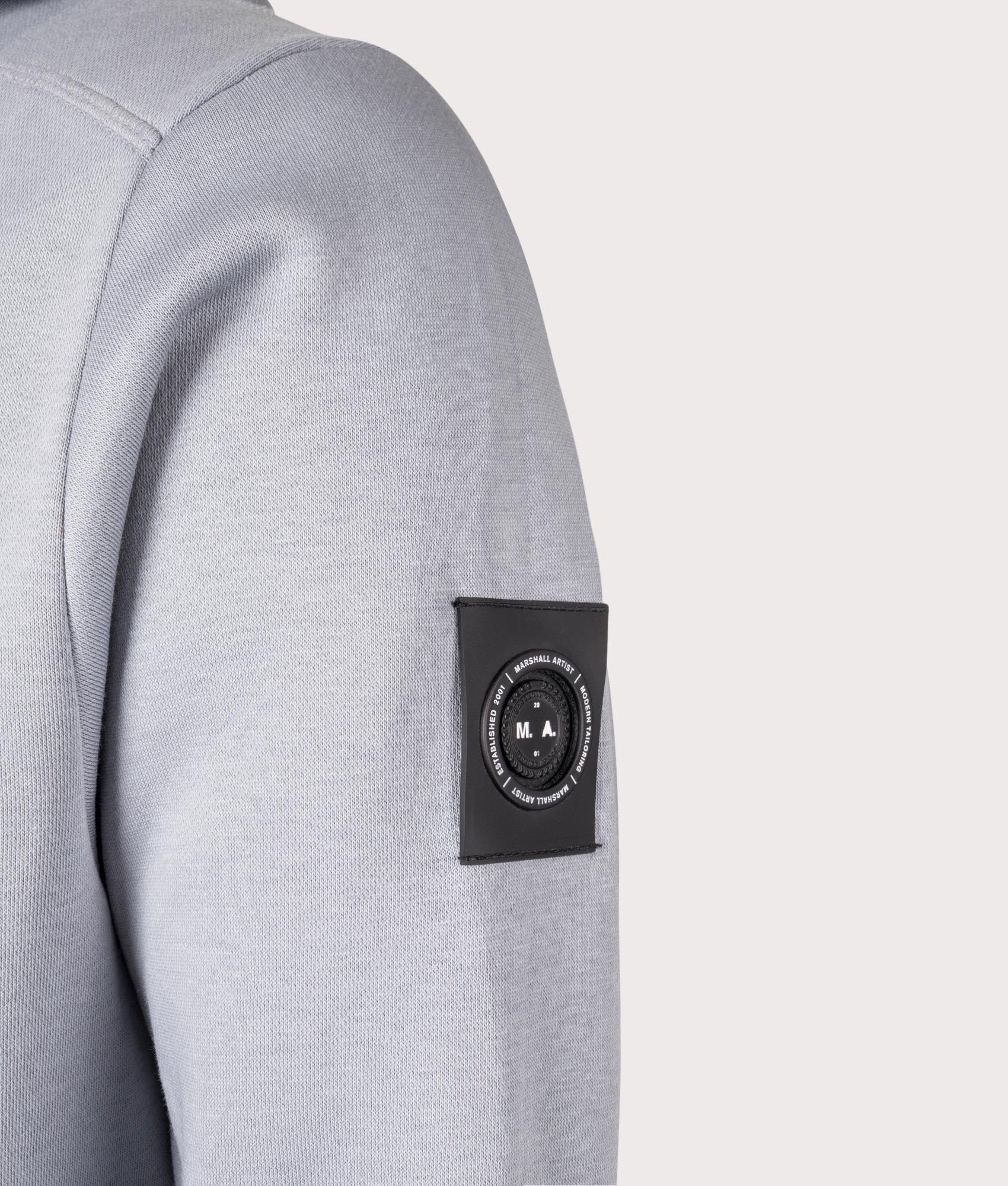 Siren Zip Through Sweatshirt in Nardo Grey by Marshall Artist. Shot at EQVVS.  Detail shot. 