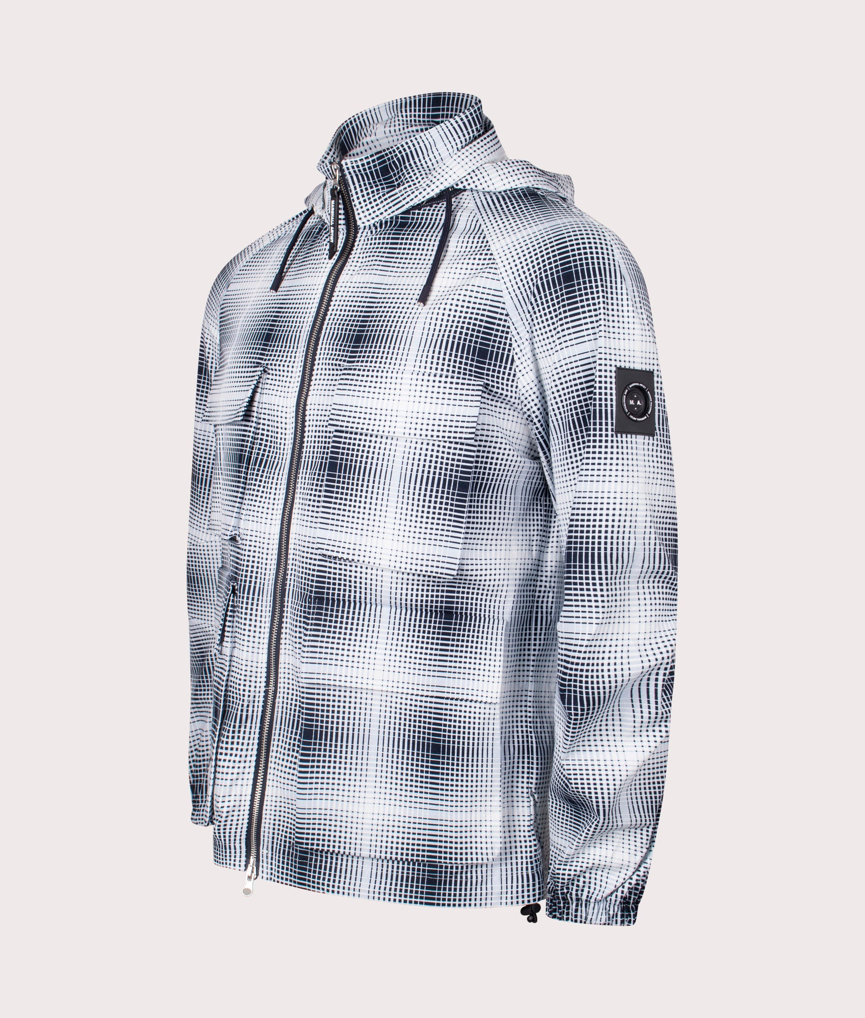 Marshall Artist Shadow Check M-65 Jacket in Navy. Shot at EQVVS. Detail shot
