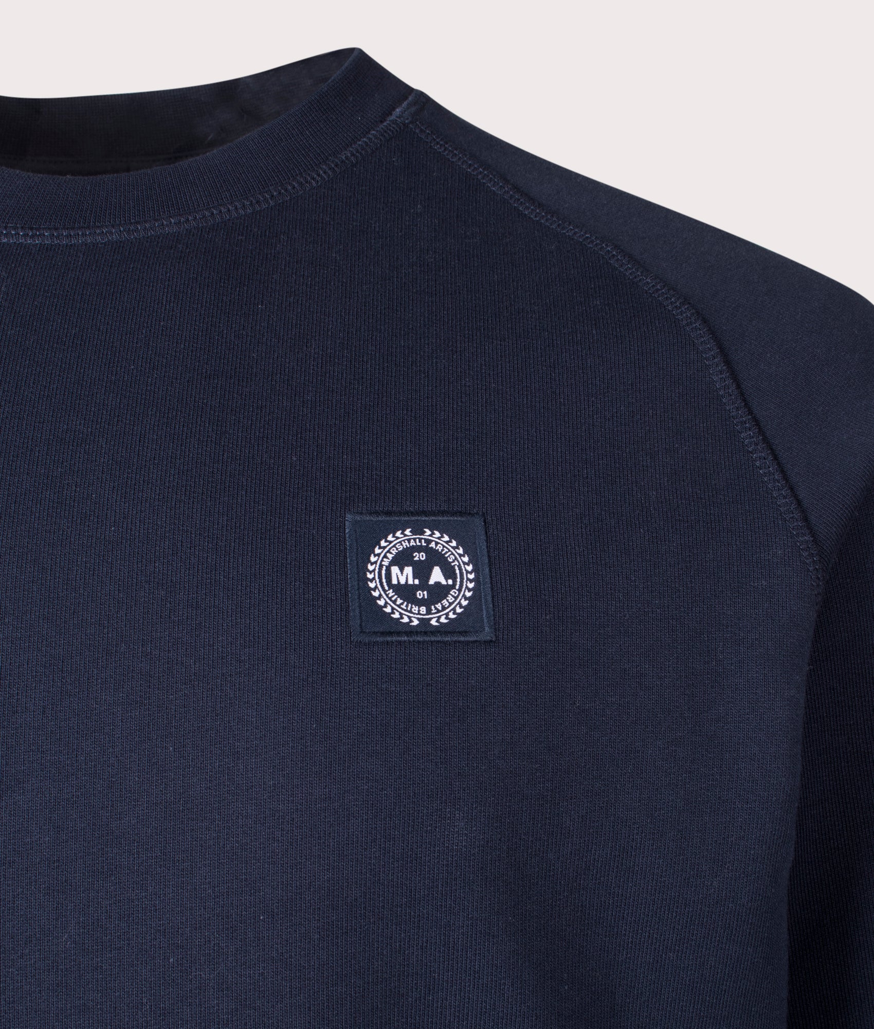 Marshall Artist Foundation Crew Neck Sweatshirt in Navy. Shot at EQVVS. Detail shot