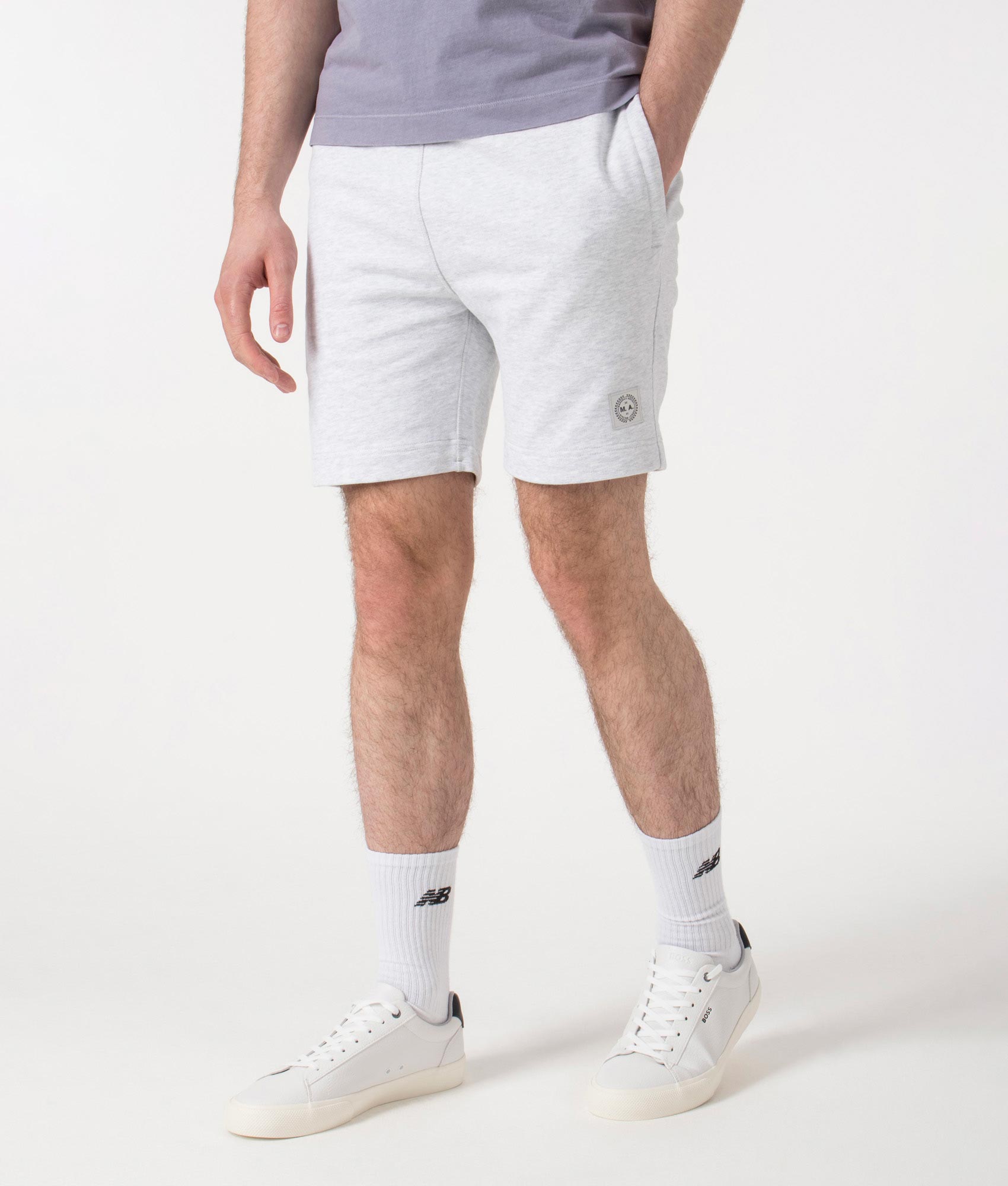 Marshall Artist Foundation Shorts in Snow Marl White at EQVVS. Angle Shot.