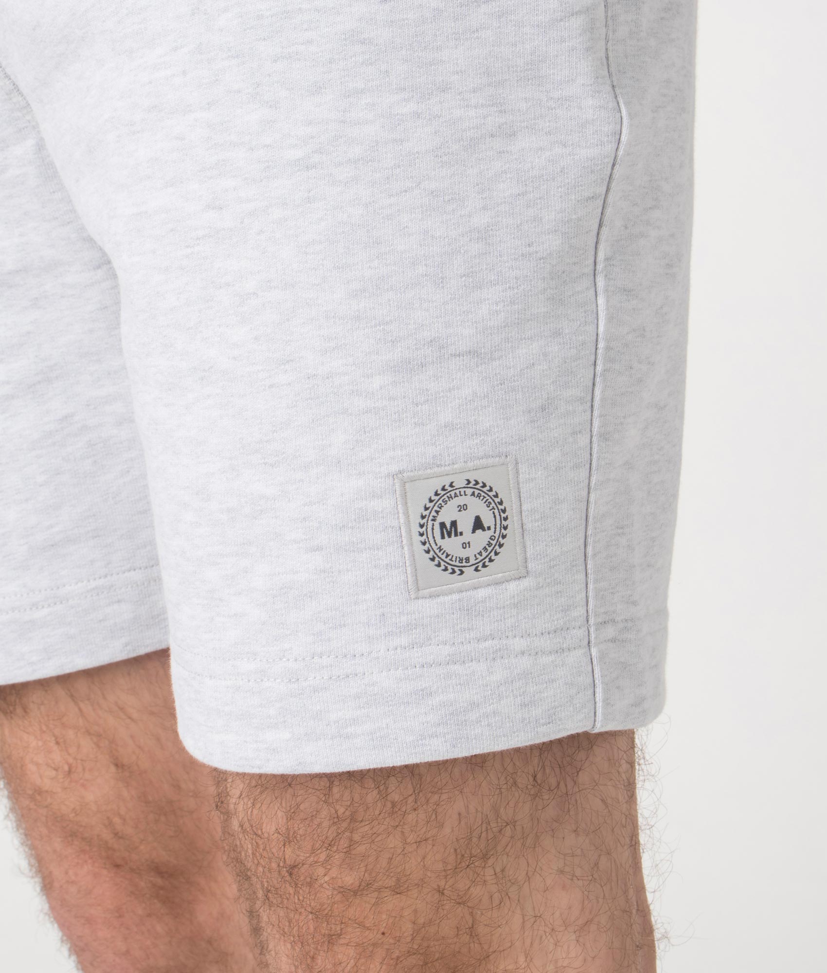 Marshall Artist Foundation Shorts in Snow Marl White at EQVVS. Detail Shot.