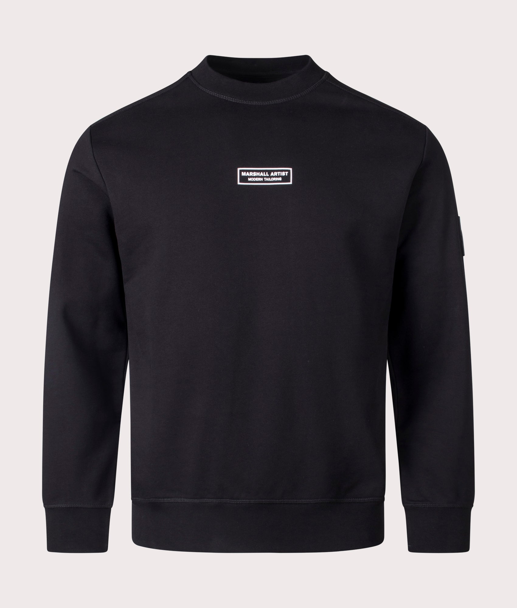 Marshall Artist Siren Loopback Crew Neck Sweatshirt in Black. Shot at EQVVS. Front shot