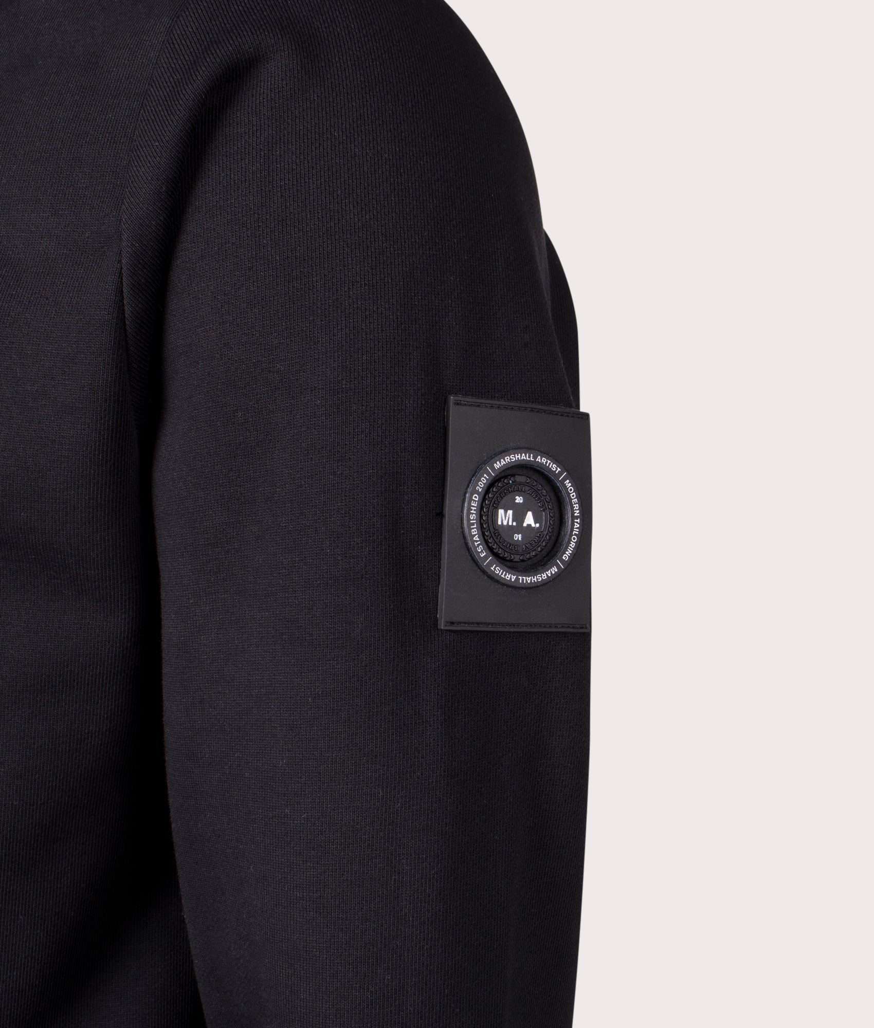 Marshall Artist Siren Loopback Crew Neck Sweatshirt in Black. Shot at EQVVS. Detail shot