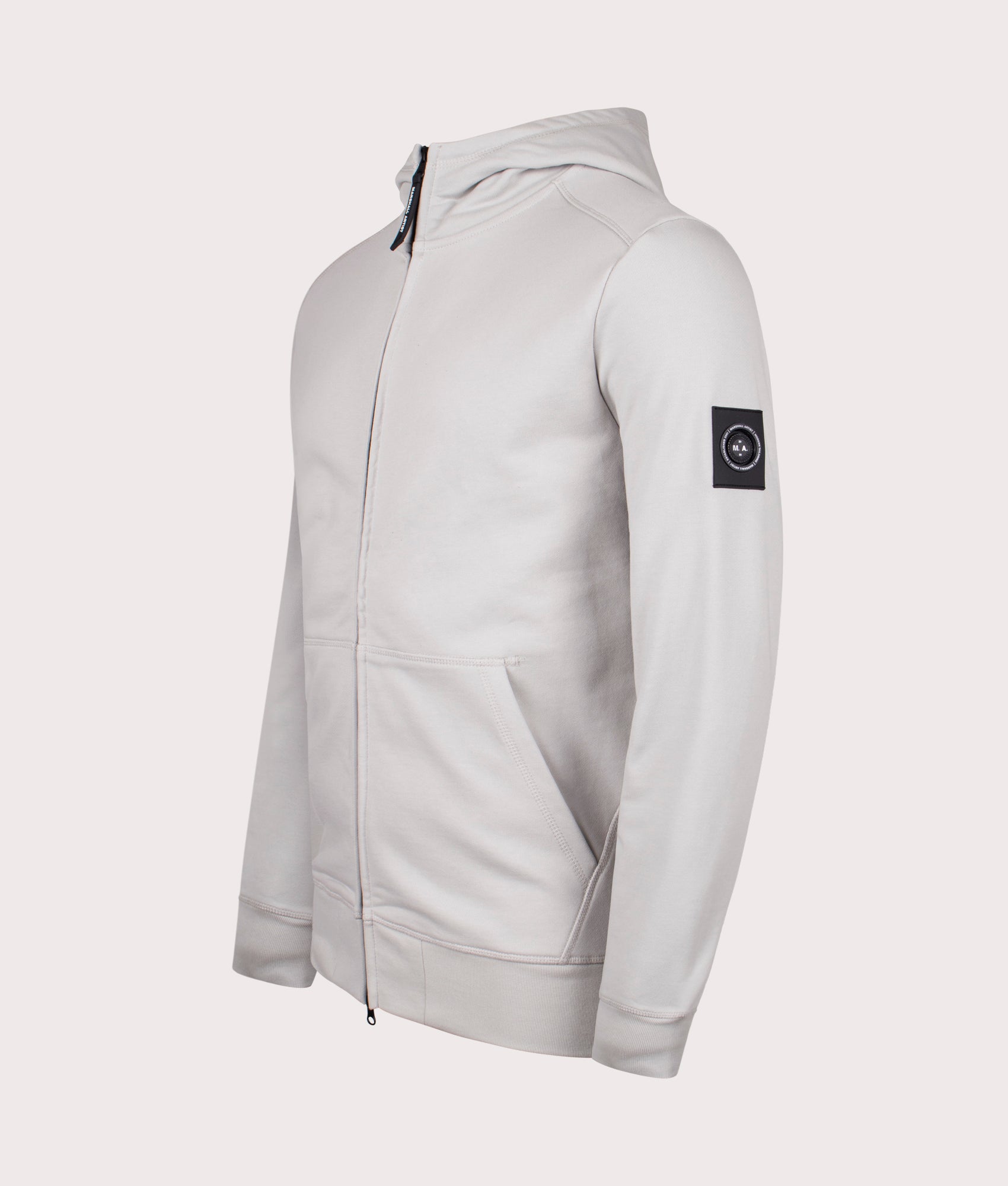 Marshall Artist Siren Full Zip Through Hoodie in Dove Grey. Shot at EQVVS.  Side shot