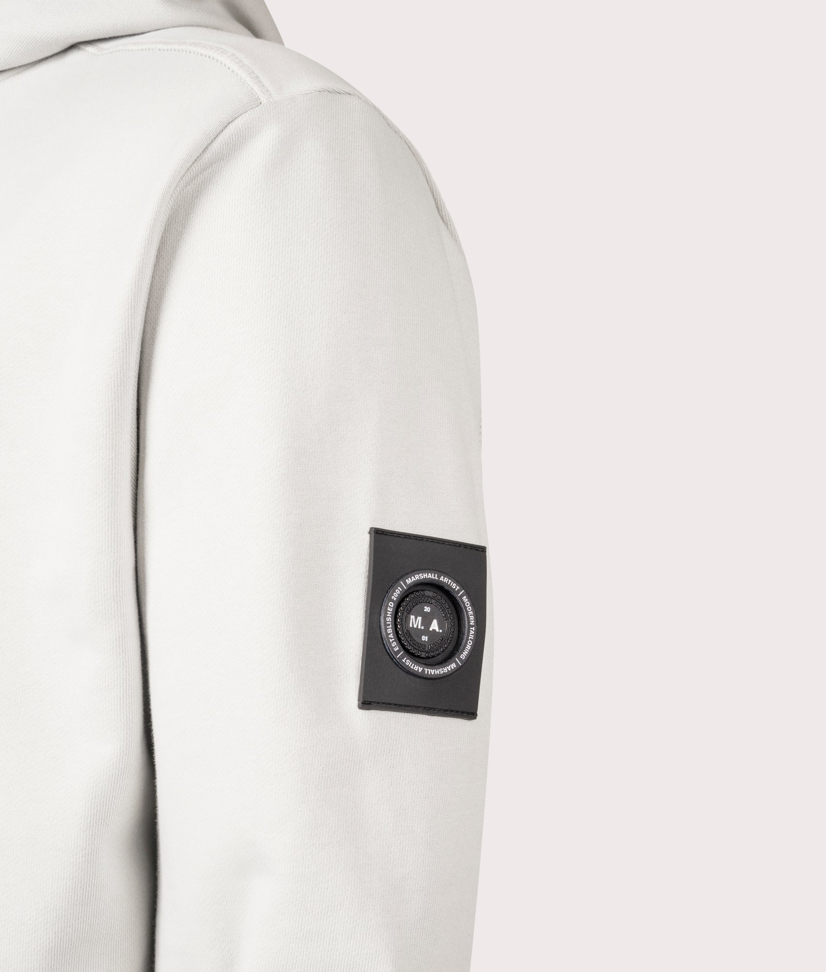 Marshall Artist Siren Overhead Hoodie in Dove Grey. Shot at EQVVS.  Detail shot