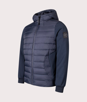 The Marshall Artist Forseti Jacket in Navy at EQVVS Menswear. Angled Front shot. 