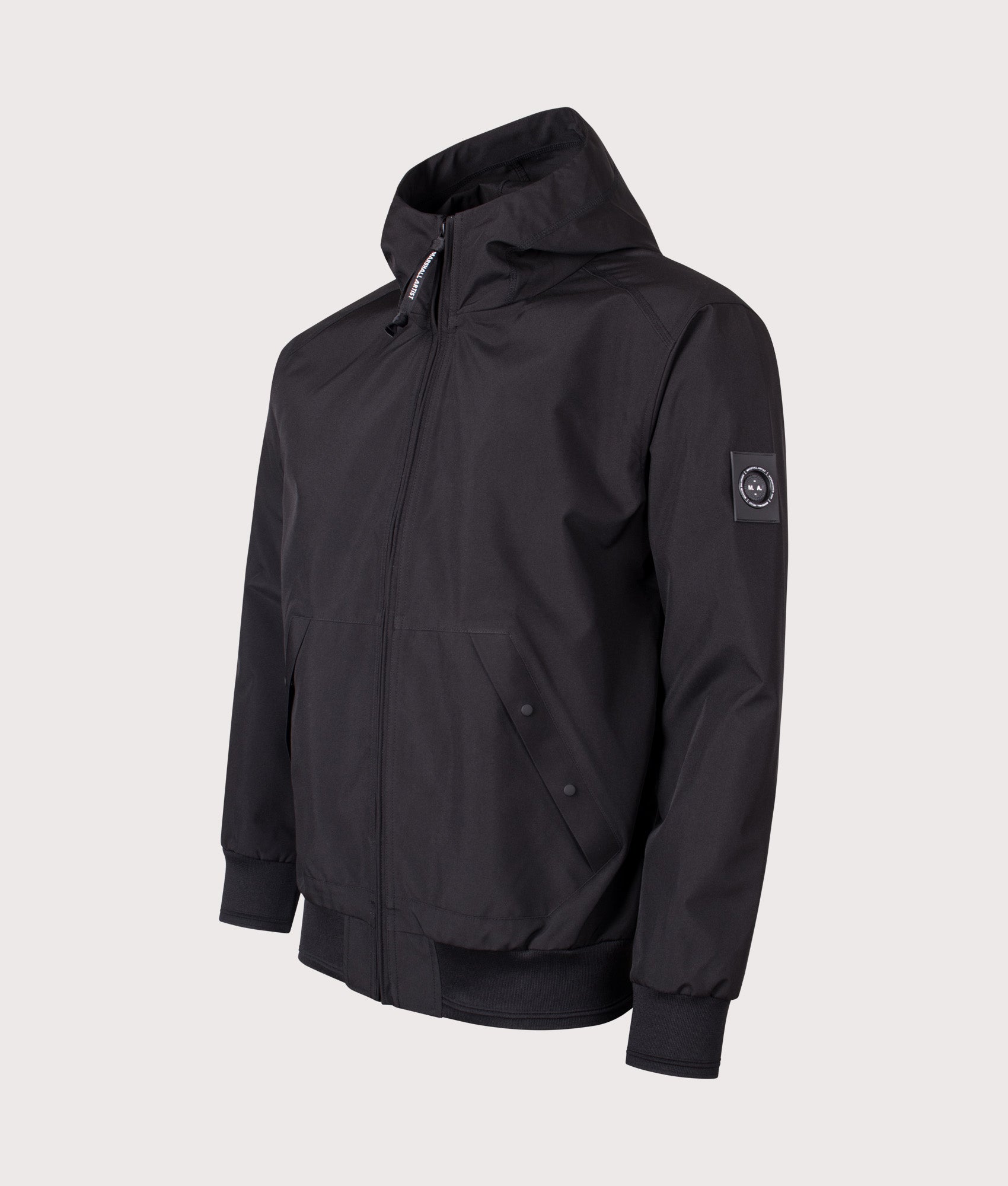Marshall Artist Meldon Liteshell Jacket in Black at EQVVS Menswear. Angled front shot.