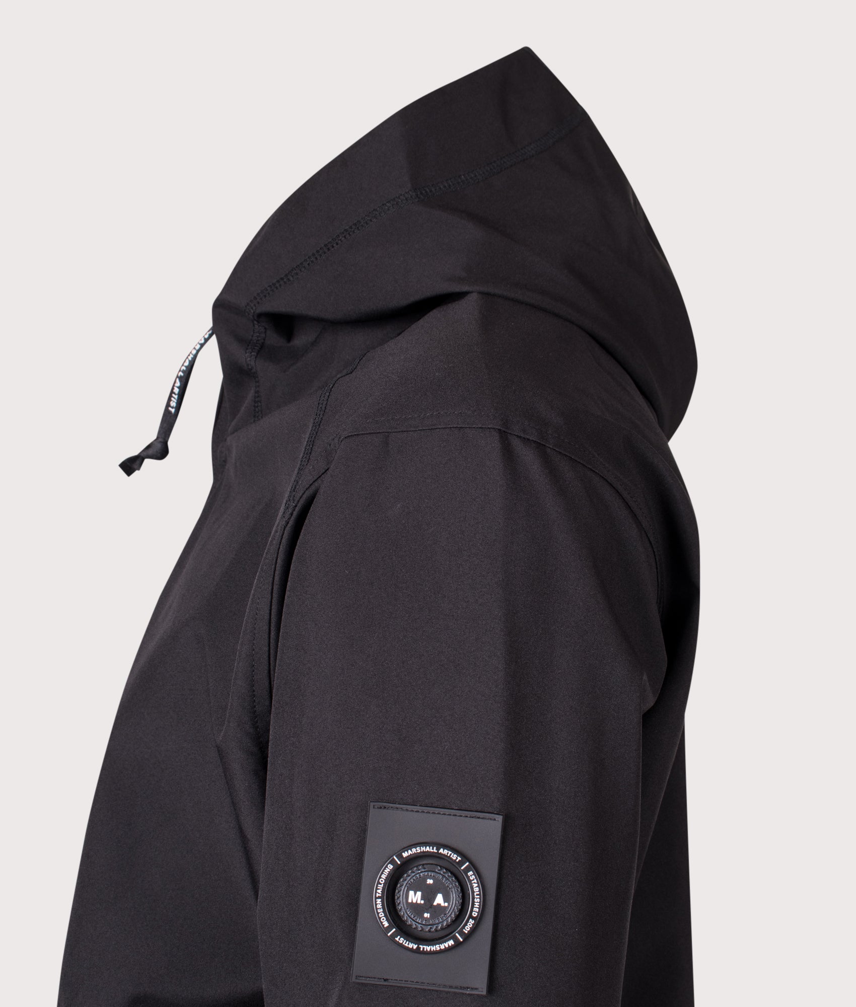 Marshall Artist Meldon Liteshell Jacket in Black at EQVVS Menswear. Detail shot.