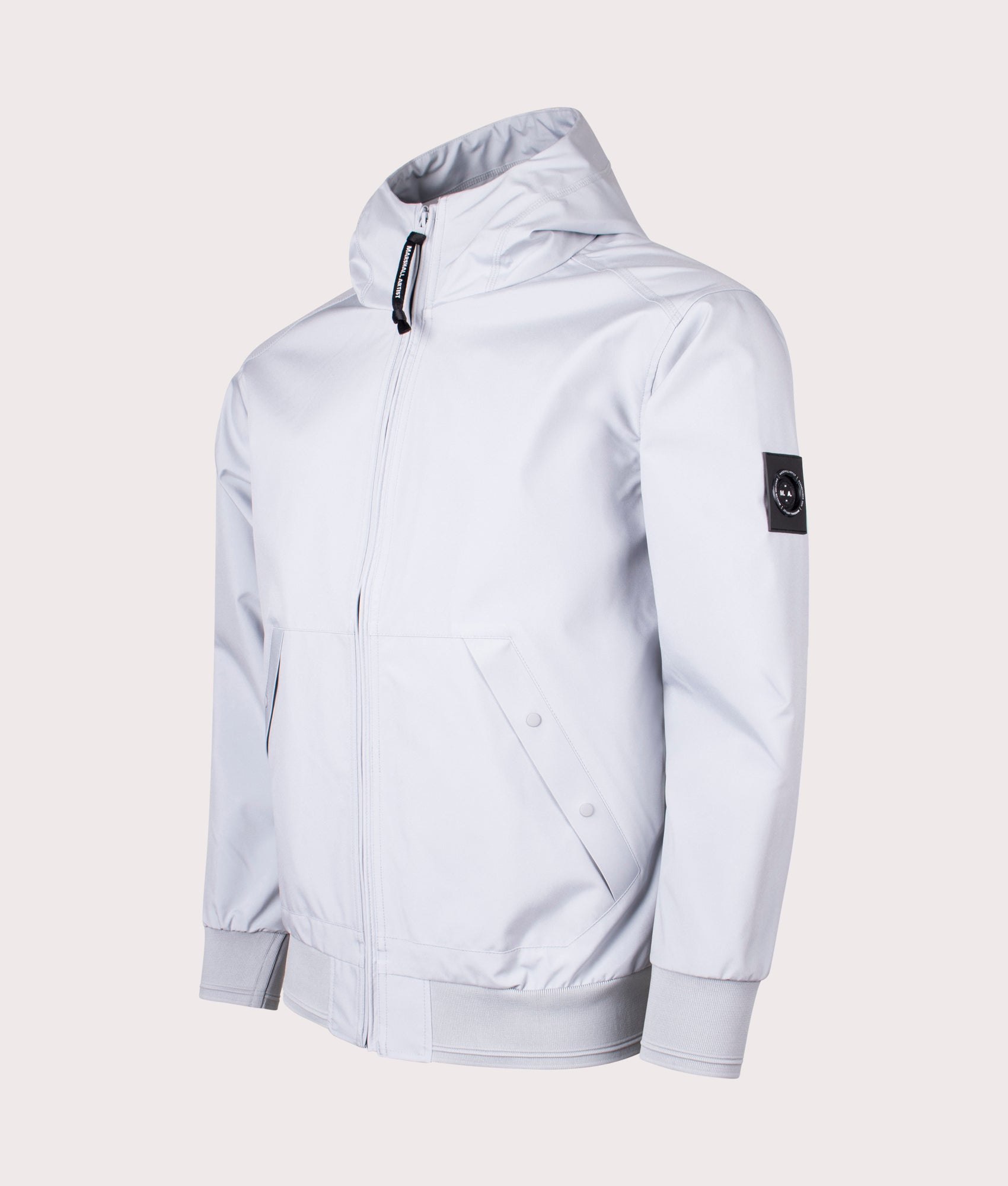 Meldon Liteshell Jacket by Marshall Artist in Ghost Grey. Shot by EQVVS. Front detail shot.