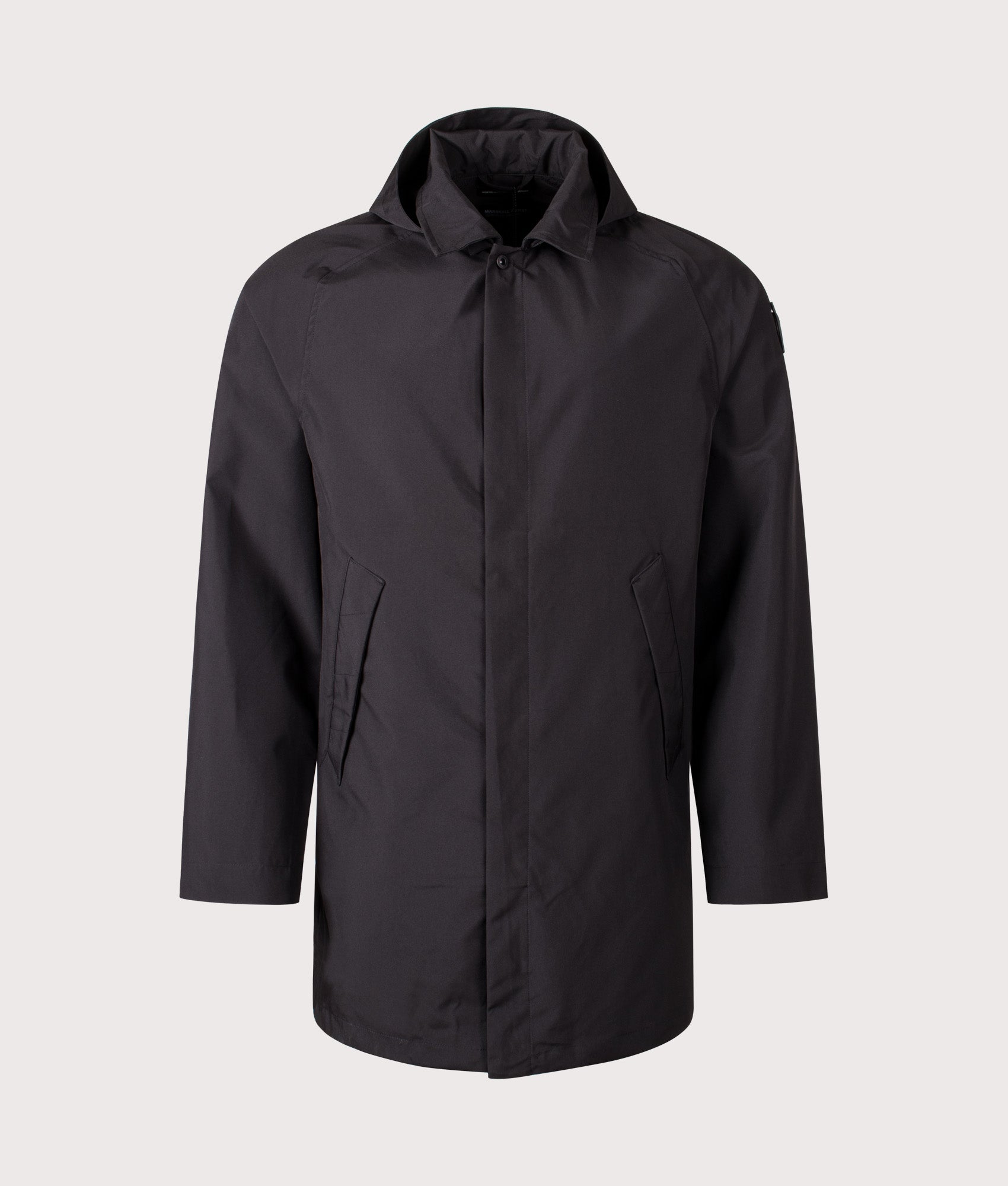 Brunswick Trench Coat by Marshall Artist in Black. Shot by EQVVS. Front shot.