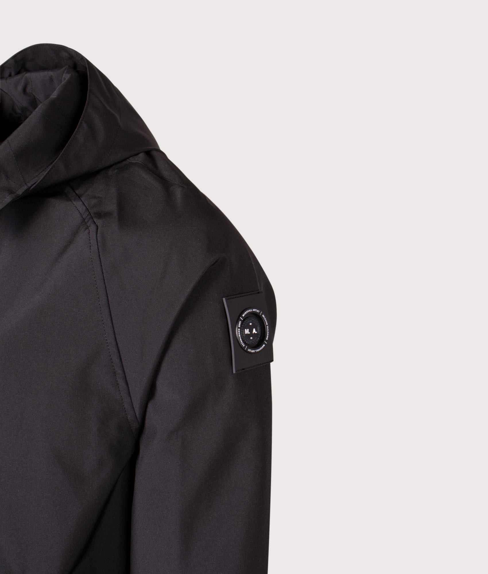 Brunswick Trench Coat by Marshall Artist in Black. Shot by EQVVS. Detail shot.