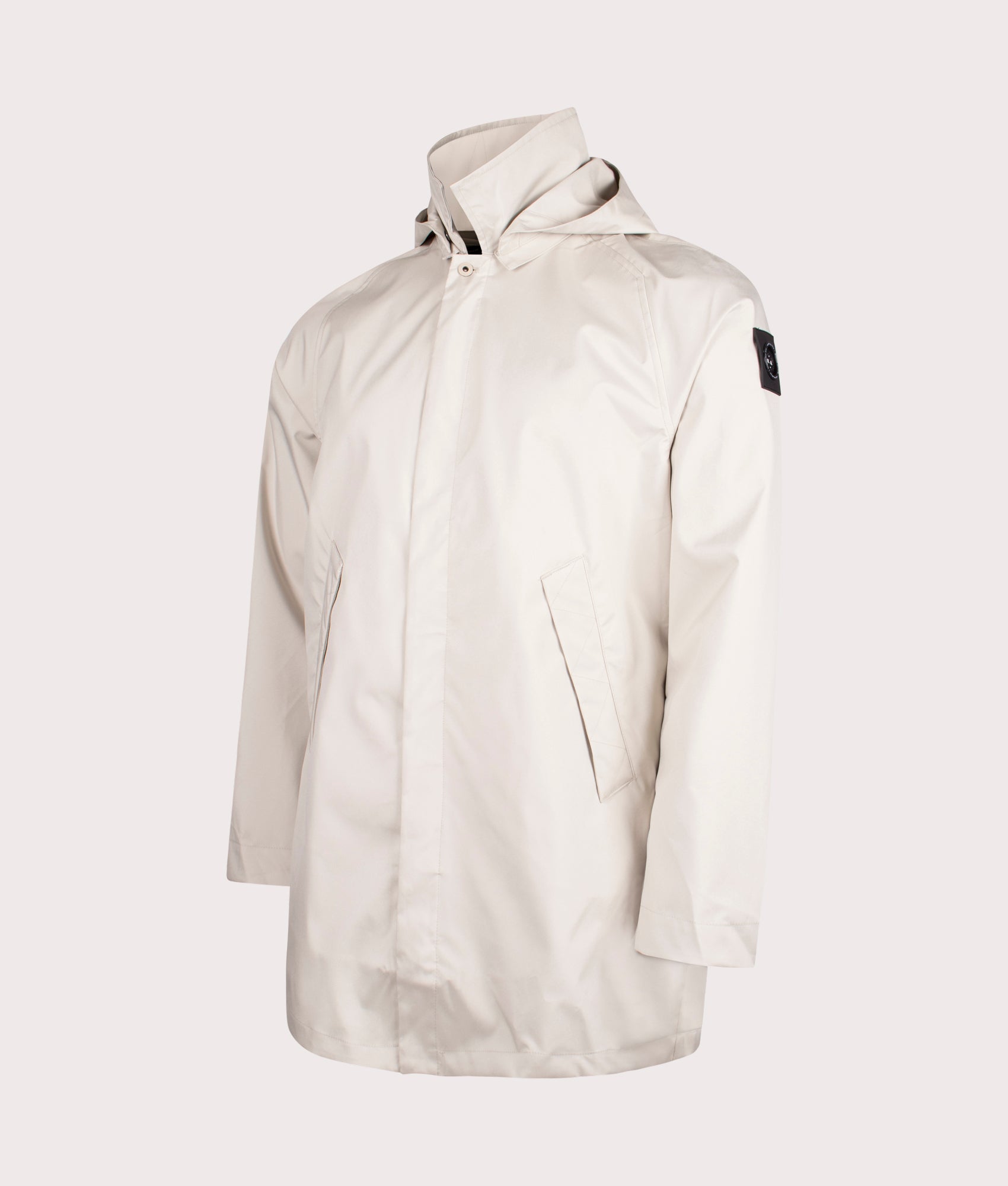 Brunswick Trench Coat by Marshall Artist in Stone. Shot by EQVVS. Front detail shot.