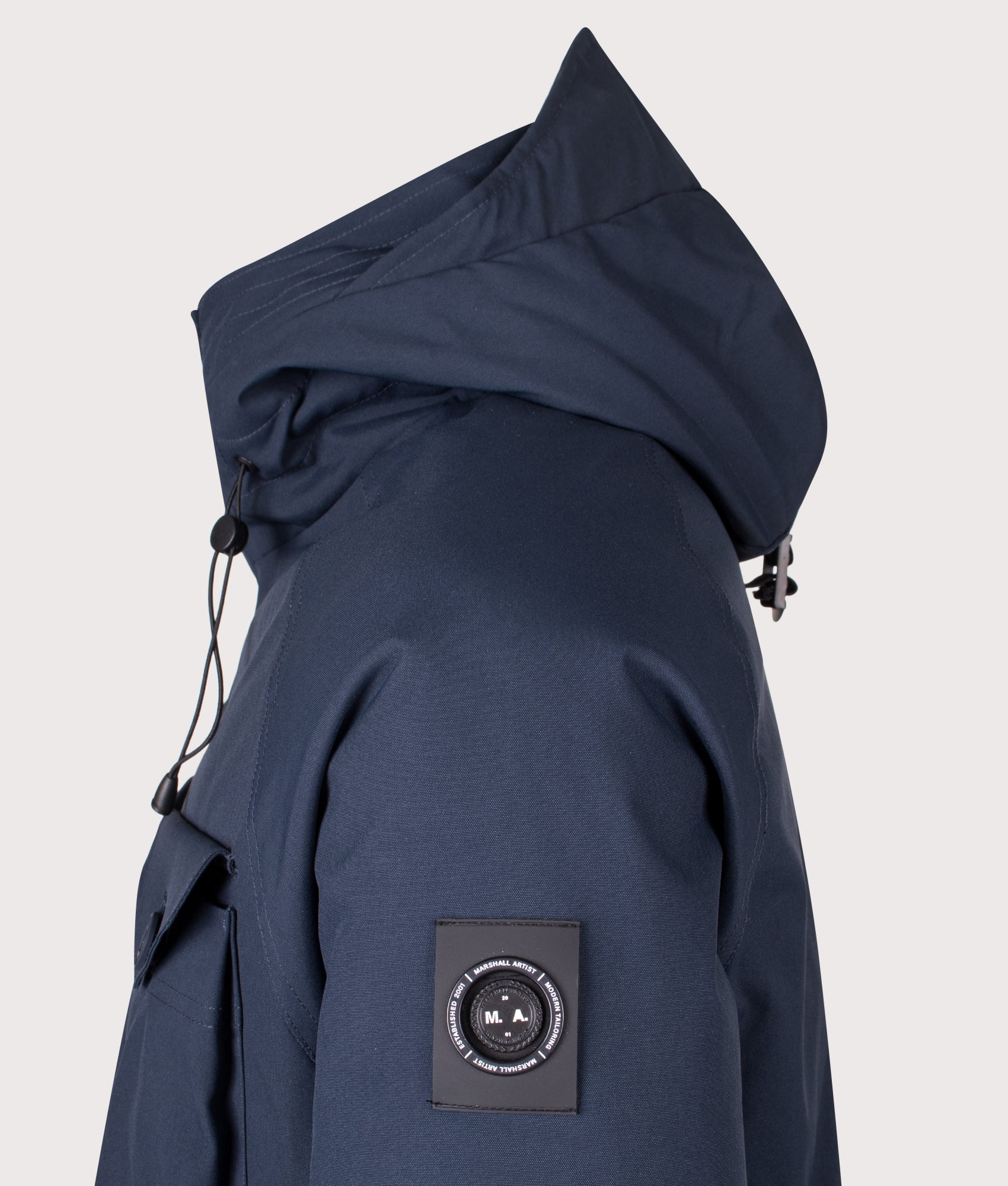 Seaforth Parka in Navy | Polyester shell | Marshall Artist | EQVVS | Side detail shot 