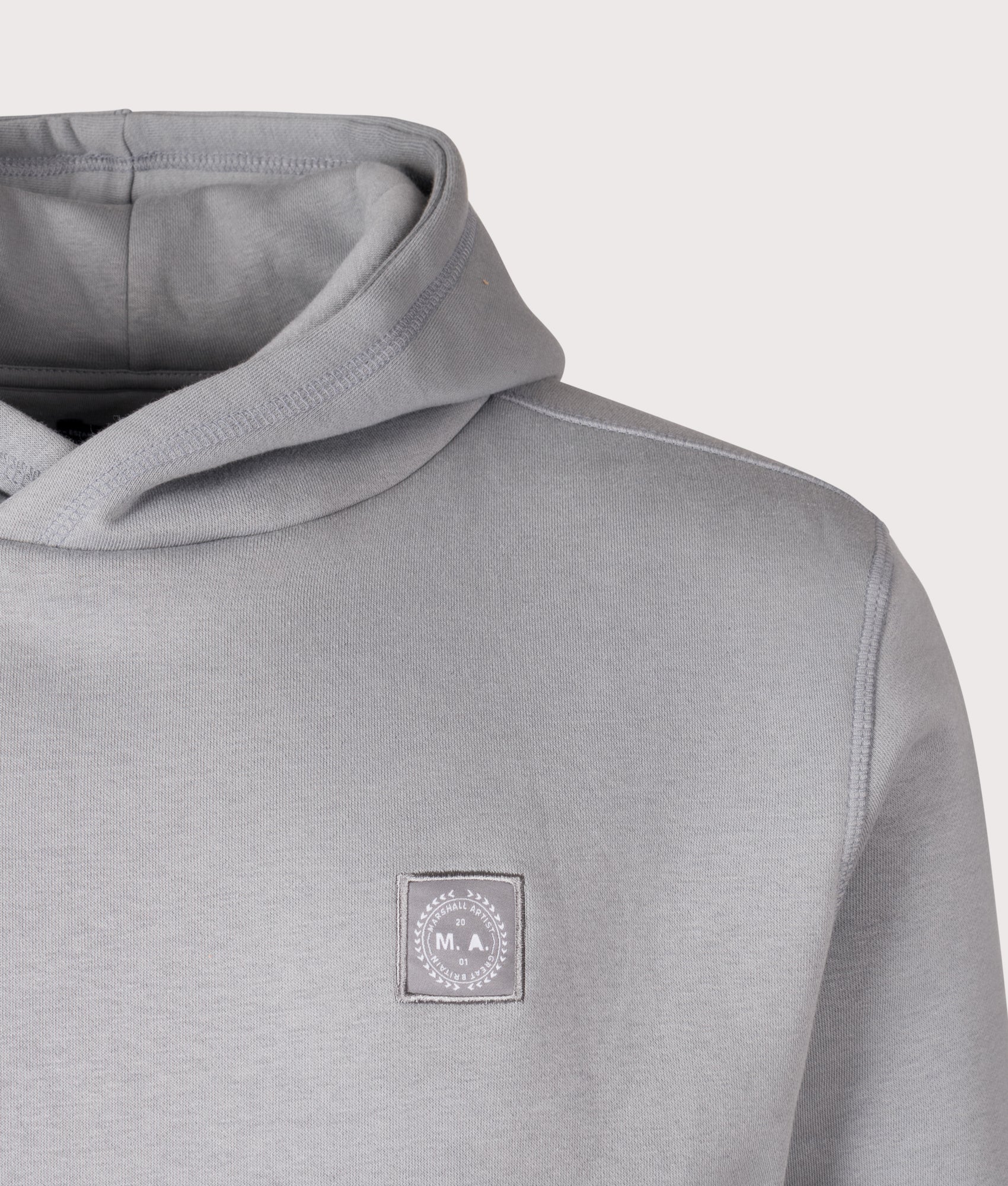Marchio Hoodie by Marshall Artist in Nardo Grey. Shot by EQVVS. Detail shot.