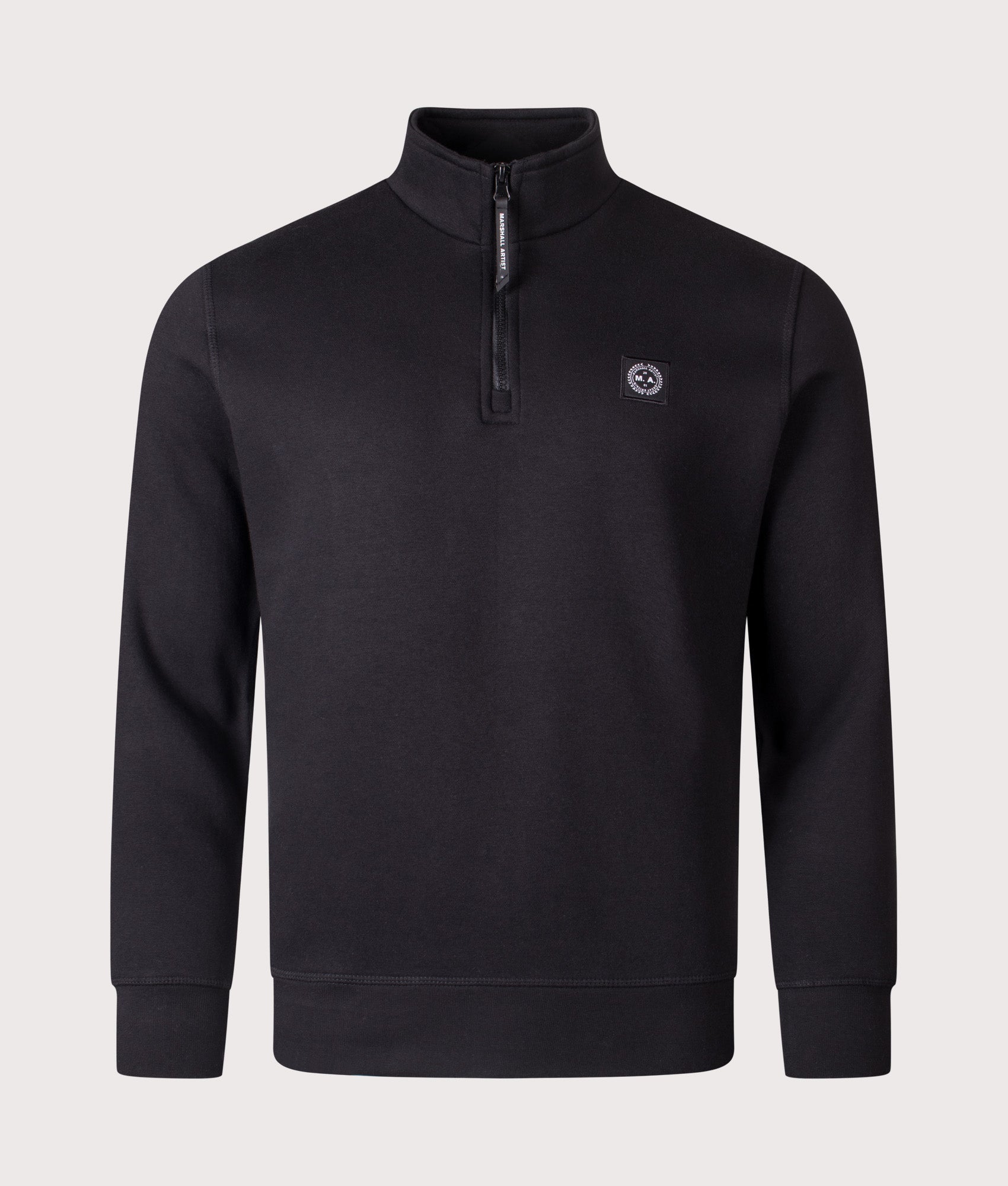 Marchio Quarter Zip Sweatshirt by Marshall Artist in Black. Shot by EQVVS. Front shot.