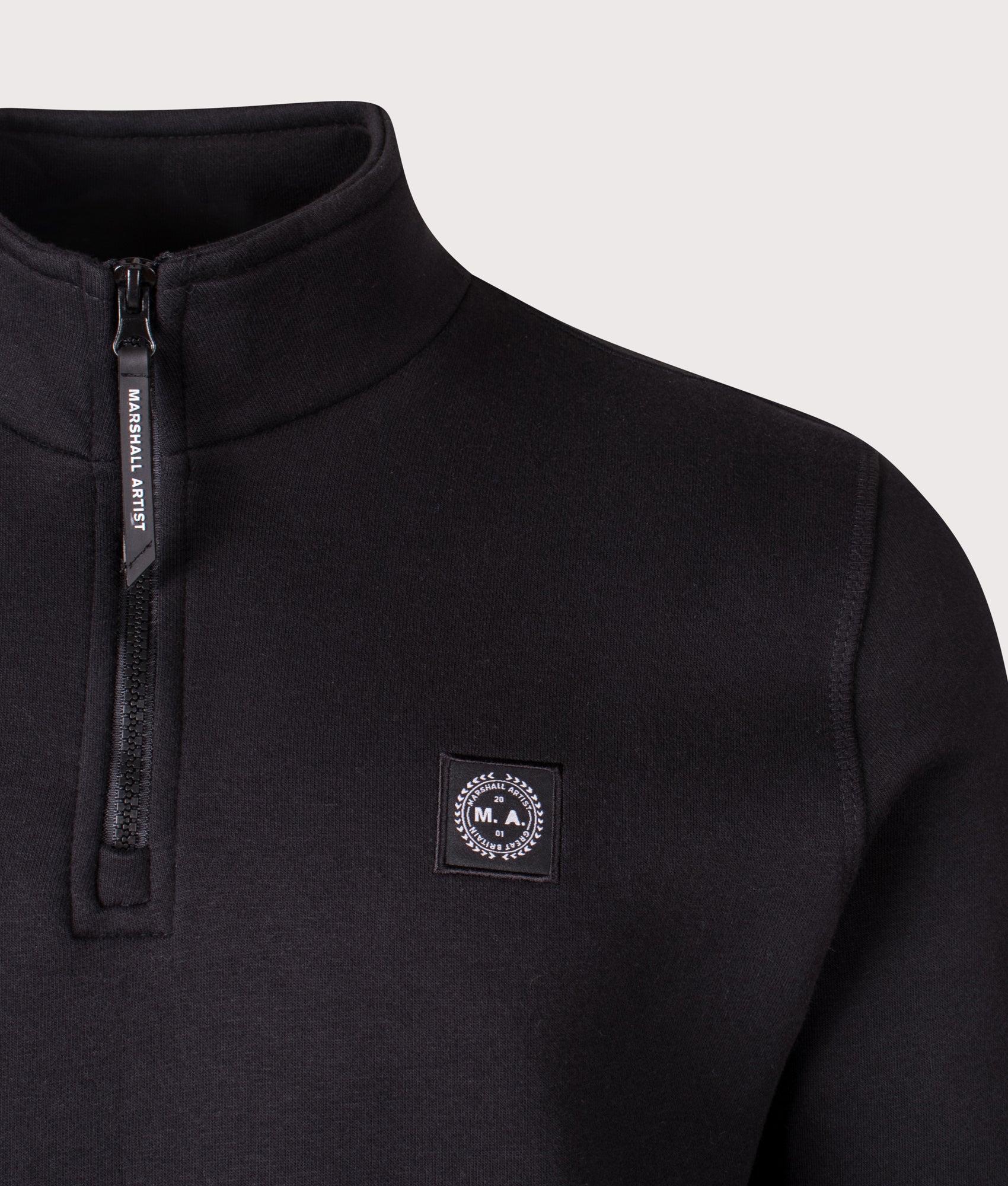 Marchio Quarter Zip Sweatshirt by Marshall Artist in Black. Shot by EQVVS. Detail shot.