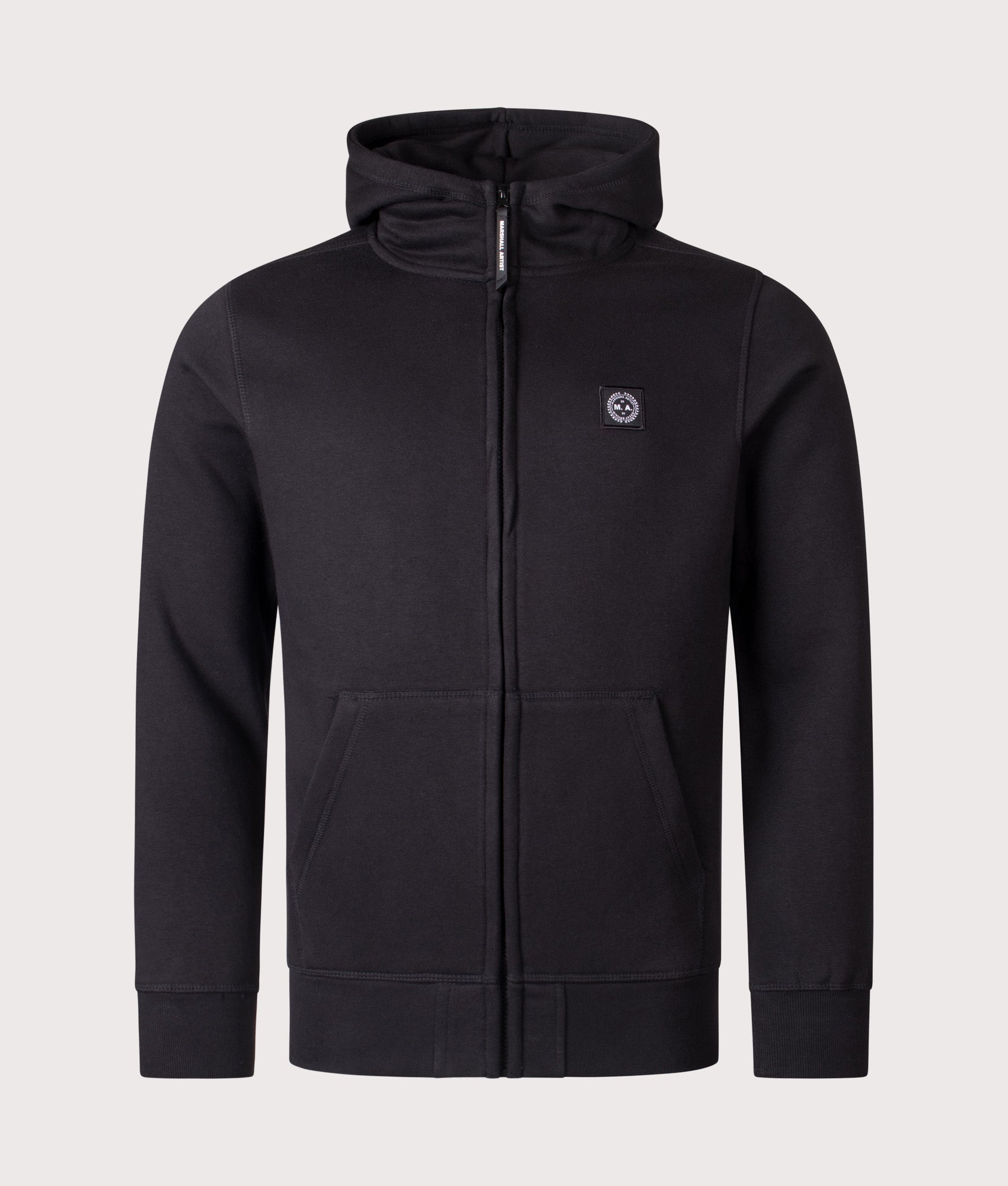 Marchio Full Zip Hoodie by Marshall Artist in Black. Shot by EQVVS. Front shot.