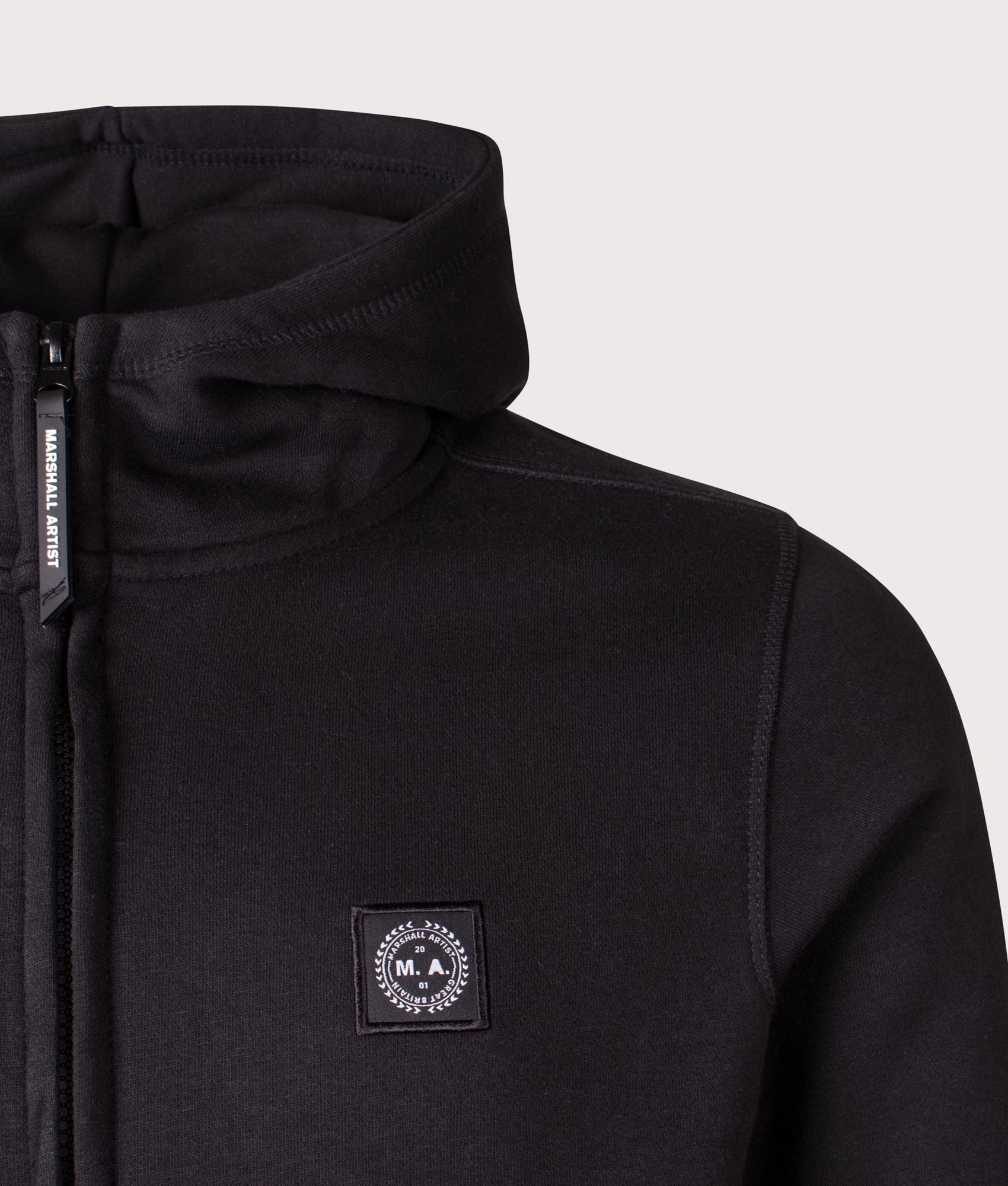 Marchio Full Zip Hoodie by Marshall Artist in Black. Shot by EQVVS. Detail shot.