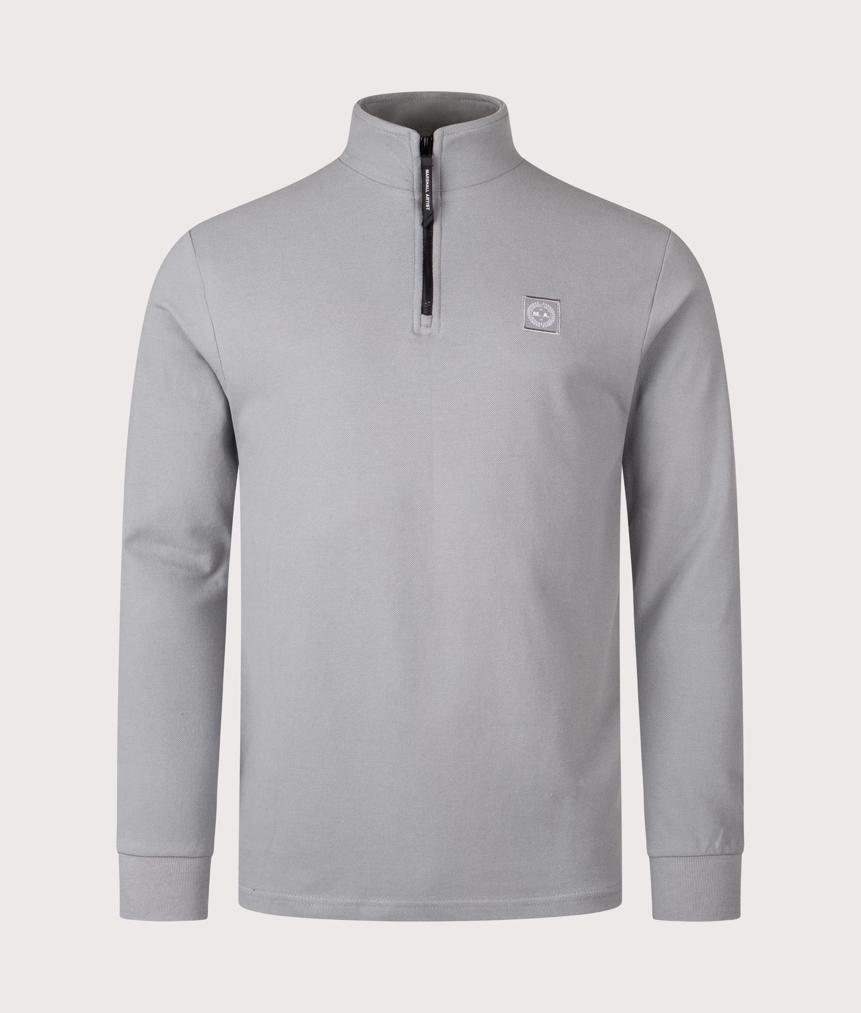 Marchio Piqué Quarter Zip Sweatshirt by Marshall Artist in Nardo Grey. Shot by EQVVS. Detail shot.