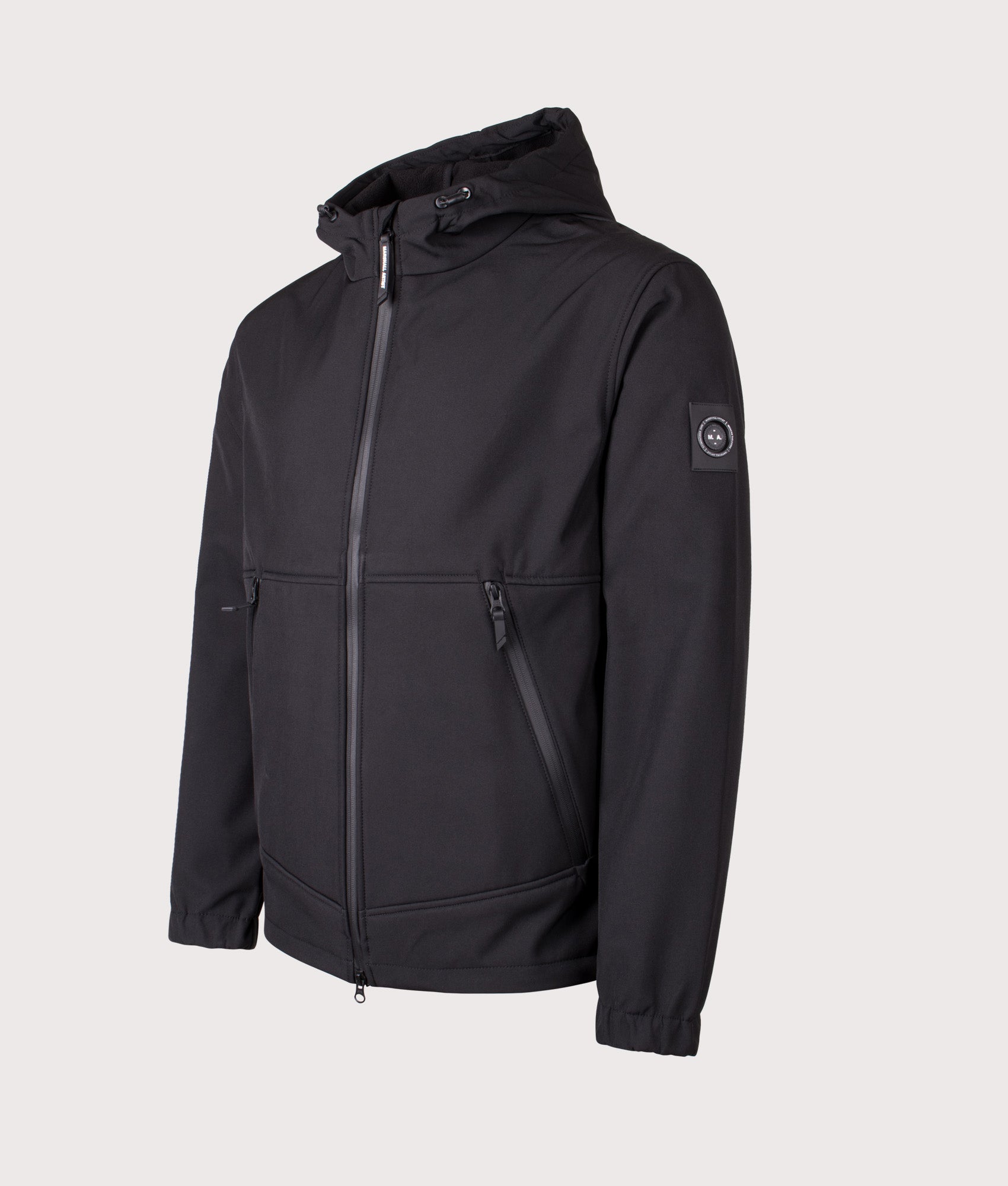 Prova Softshell Jacket by Marshall Artist in Black. Shot by EQVVS. Front detail shot.