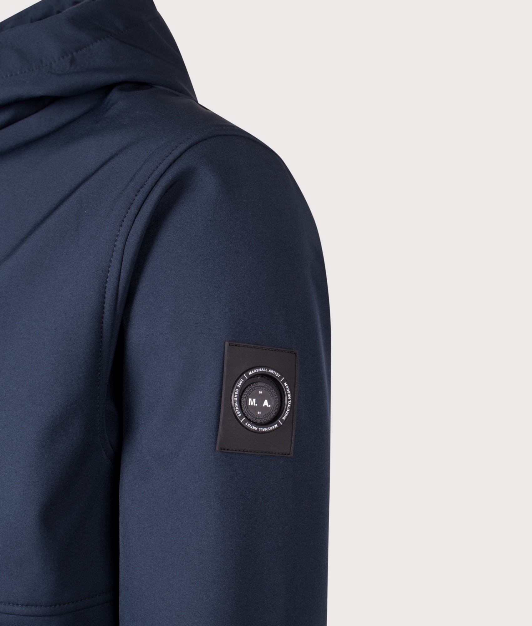 Prova Softshell Jacket in Navy | Marshall Artist | Shot at EQVVS | Front angle detail shot