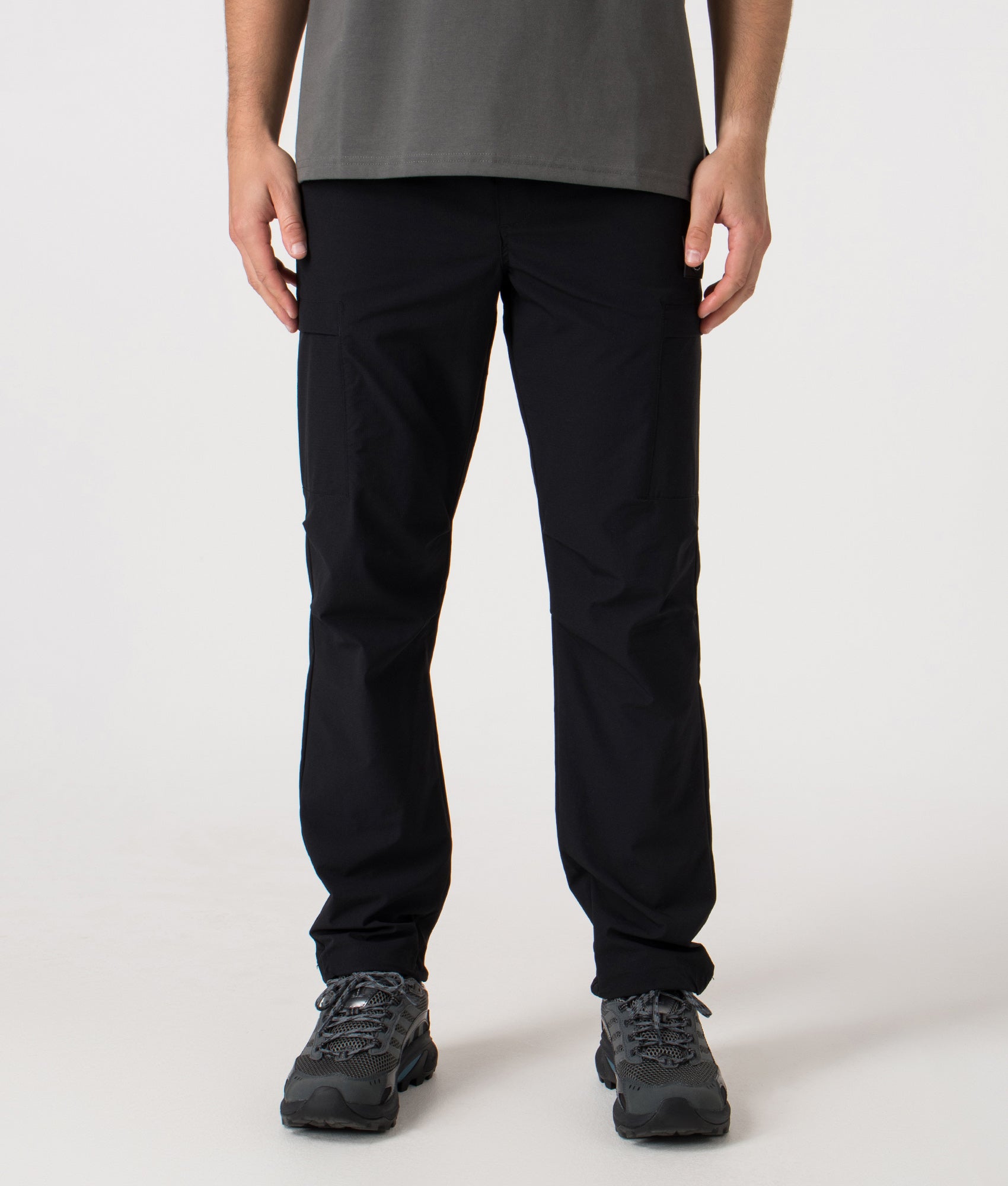 Lennox Cargo Pants by Marshall Artist in Black. Shot by EQVVS. Front shot.
