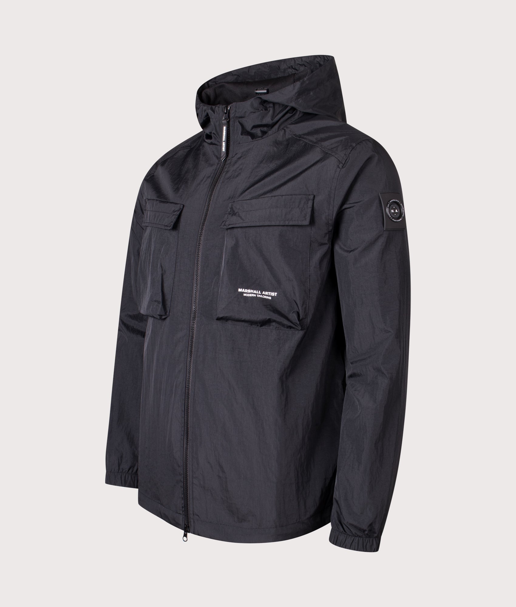 Crux Hooded Overshirt in Black | Marshall Artist | EQVVS | Front angle shot 