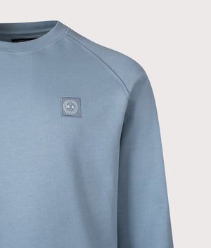 Foundation Crew Neck Sweatshirt in Steel Blue | 100% Cotton | Marshall Artist | Shot at EQVVS | Front detail shot 