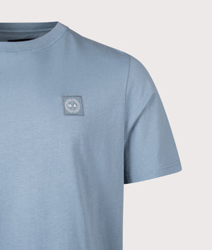 Foundation T-Shirt in Steel Blue | 100% Cotton | Marshall Artist | Shot at EQVVS | Front detail shot 