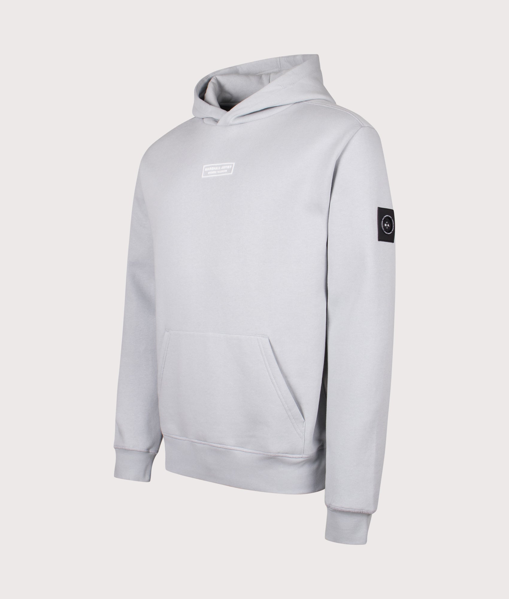 Siren Overhead Hoodie in Ghost Grey | 100% Cotton | Marshall Artist | Shot at EQVVS | Front angle shot 