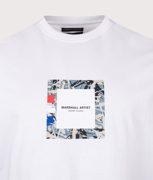 Adored Box Logo T-Shirt in White| 100% Cotton | Marshall Artist | Shot at EQVVS | Front detail shot 