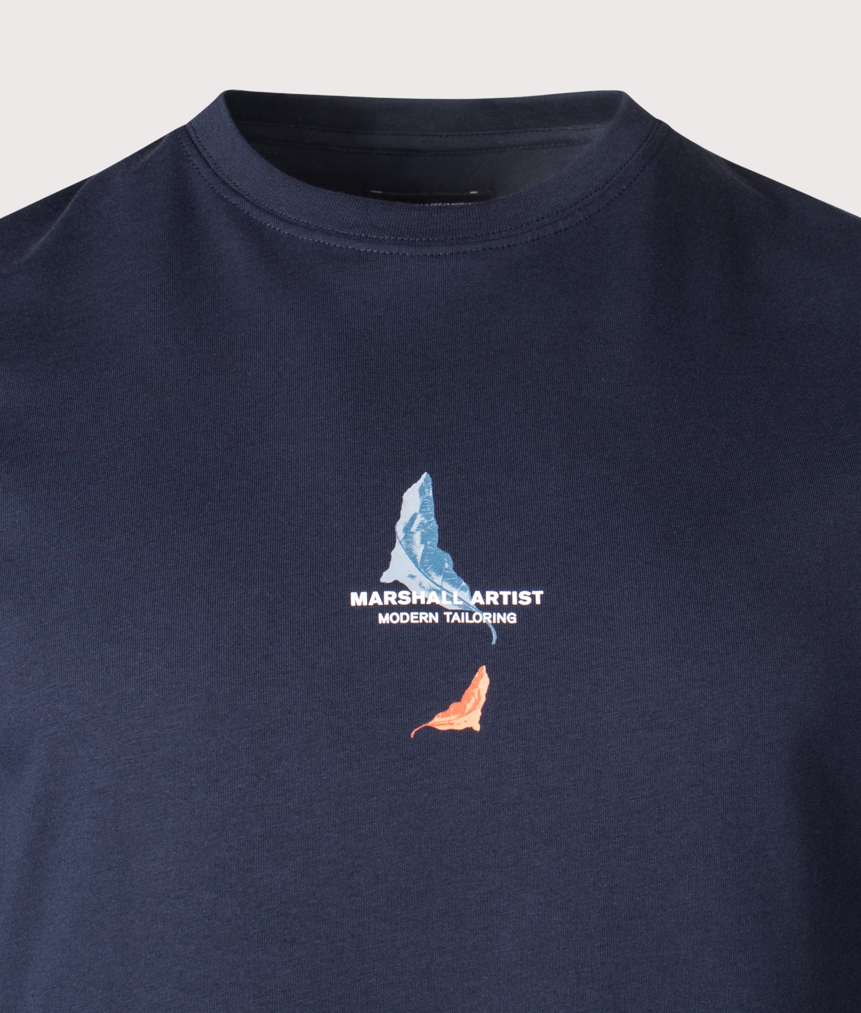 Aspen T-Shirt in Navy | 100% Cotton | Marshall Artist | Shot at EQVVS | Front detail shot 