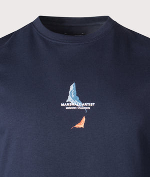 Aspen T-Shirt in Navy | 100% Cotton | Marshall Artist | Shot at EQVVS | Front detail shot 