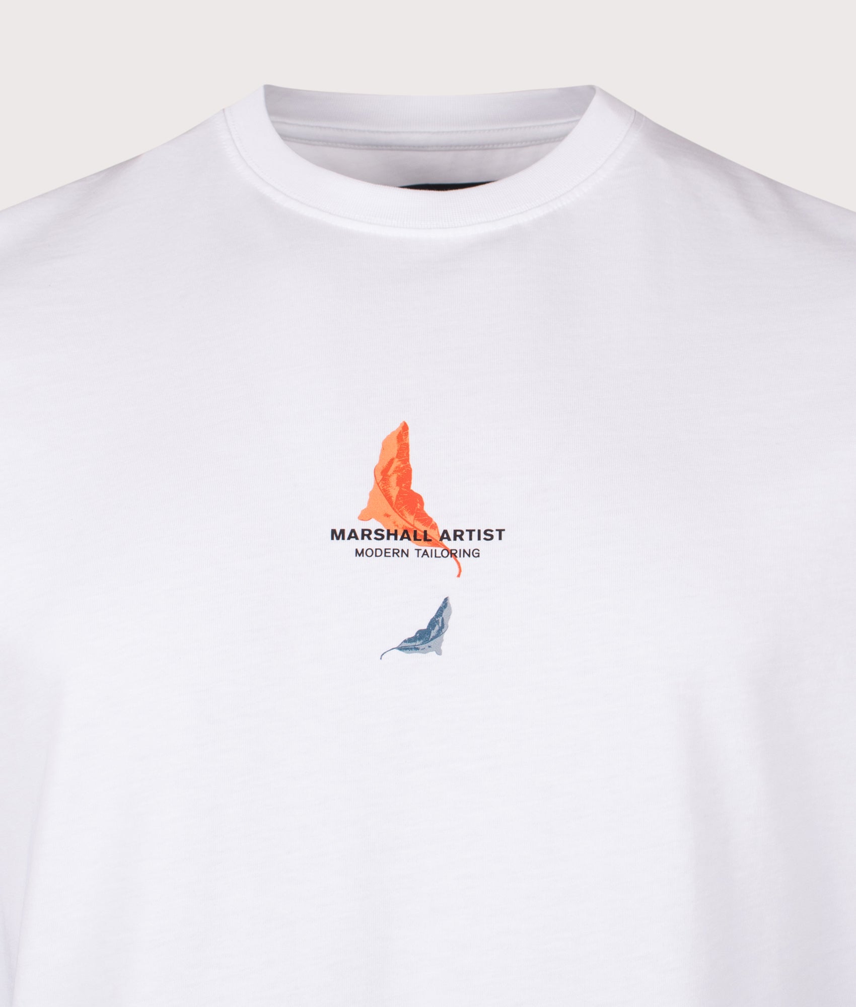 Aspen T-Shirt in White | 100% Cotton | Marshall Artist | Shot at EQVVS | Front detail shot 