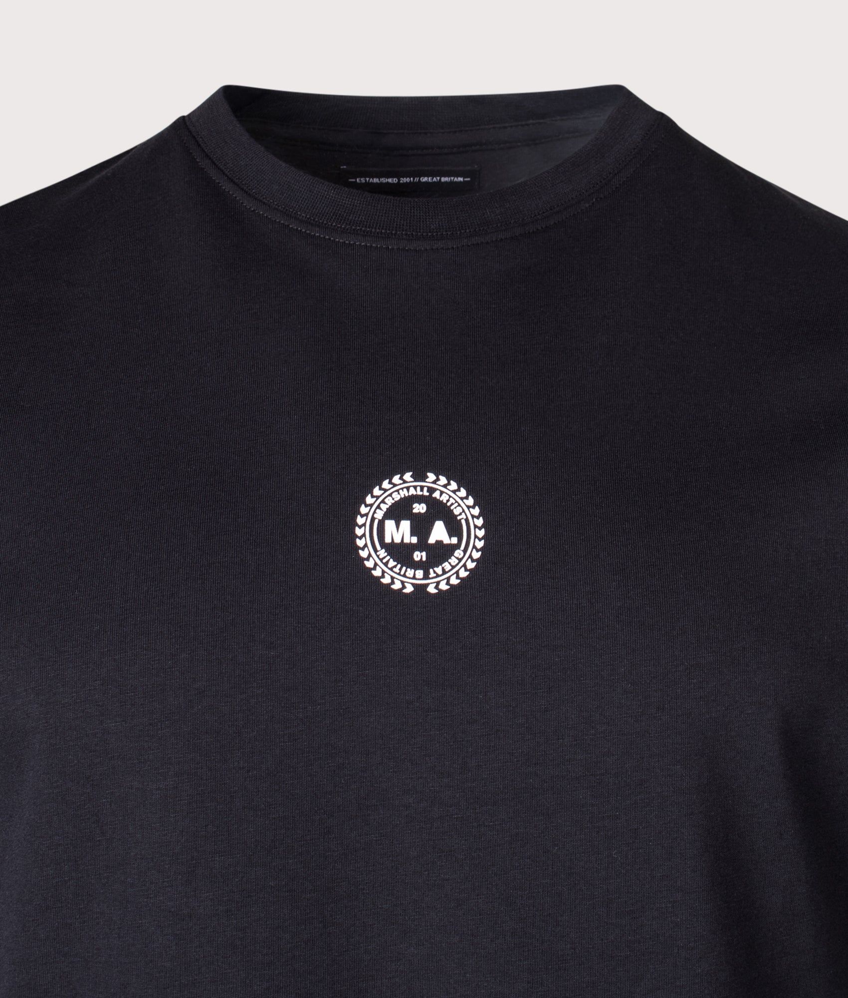 Karma T-Shirt in Black | 100% Cotton | Marshall Artist | Shot at EQVVS | Front detail shot 