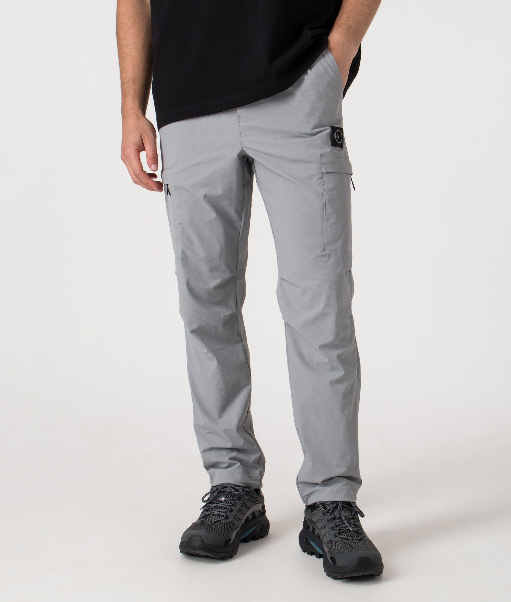 Lennox Cargo Pants by Marshall Artist in Nardo Grey. Shot by EQVVS. Front shot.