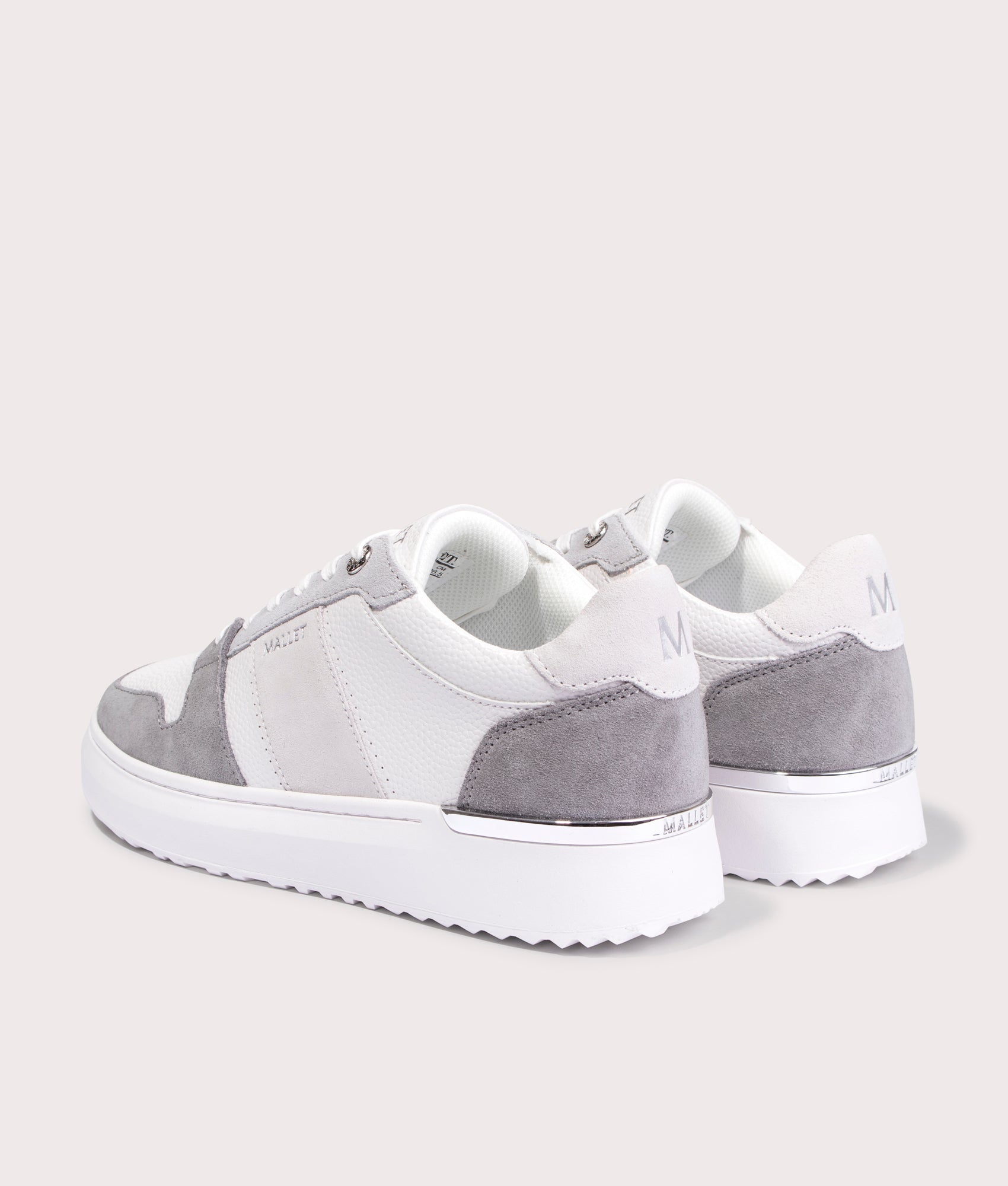 Mallet Hoxton Lite Trainers in White/Grey. Shot at EQVVS. Back angle shot 