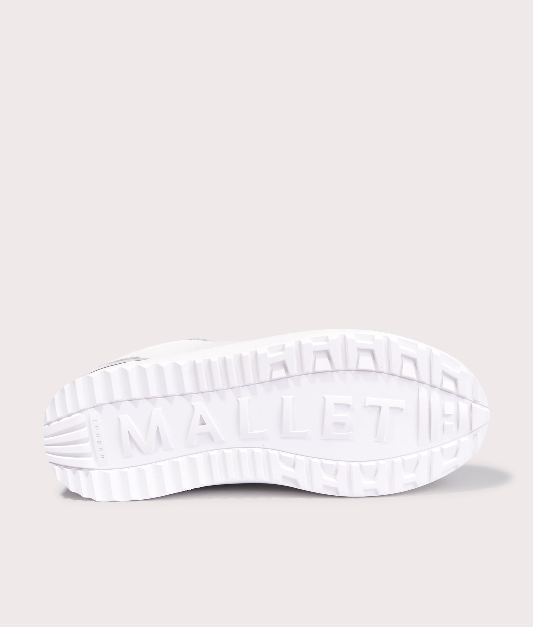 Mallet Hoxton Lite Trainers in White/Grey. Shot at EQVVS. Sole shot 