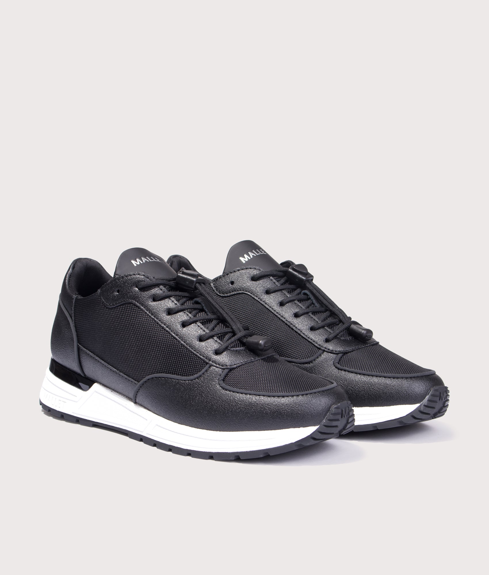 Popham Lite Trainers in Ballistic Black | Mallet branding | EQVVS | Front angle shot 
