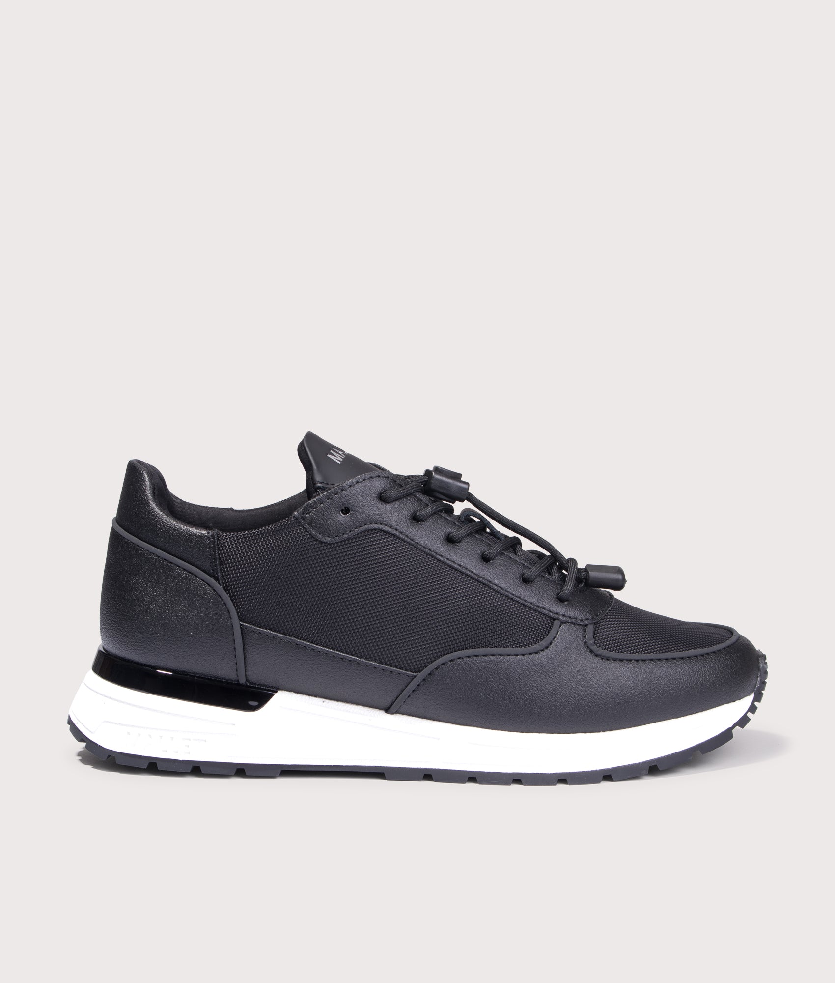 Popham Lite Trainers in Ballistic Black | Mallet branding | EQVVS | Side shot 