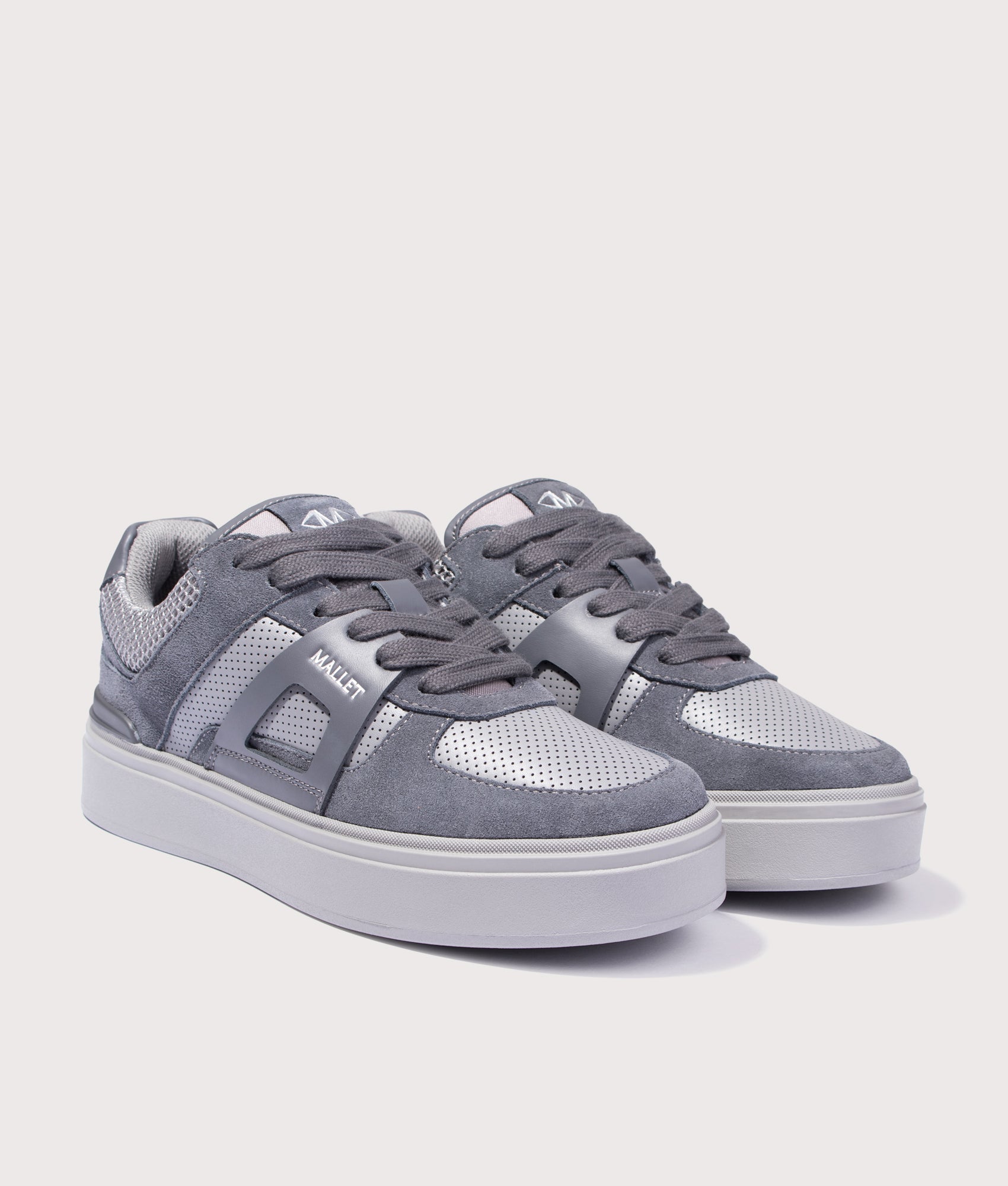 Mallet Fenchurch Trainers in Dark Grey at EQVVS Menswear. Angled front shot.